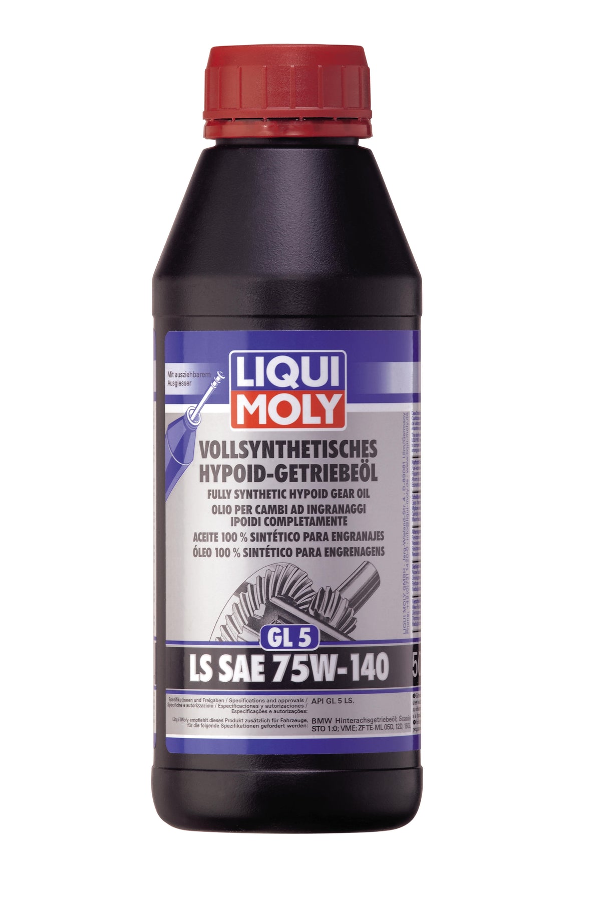 Liqui Moly Fully Synthetic Hypoid Gear Oil GL5 LS SAE 75W-140 in a container, designed for gearbox and differential lubrication.