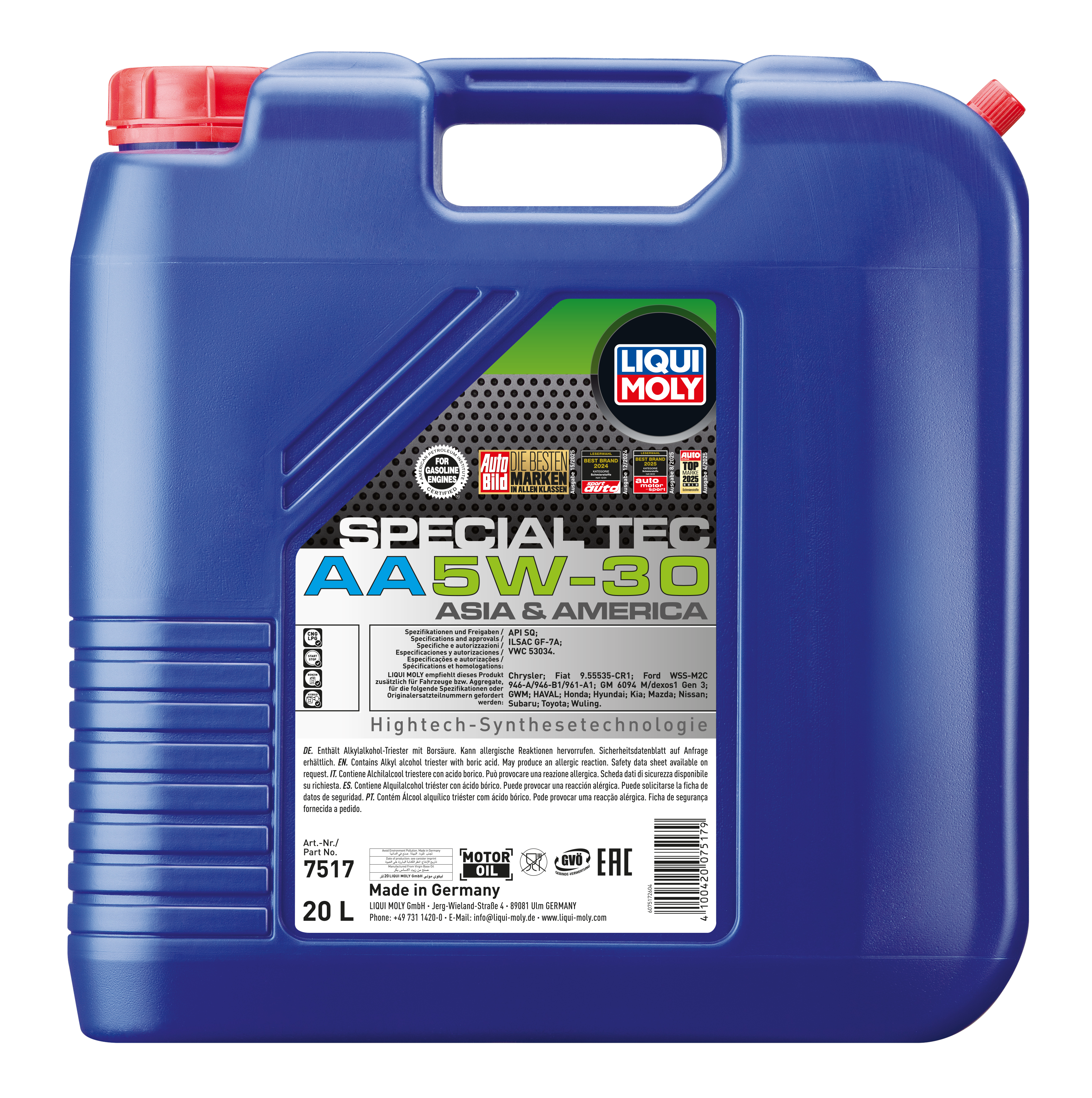 Liqui Moly Special Tec AA 5W-30 engine oil container, high-quality engine oil product with brand label and specifications visible.