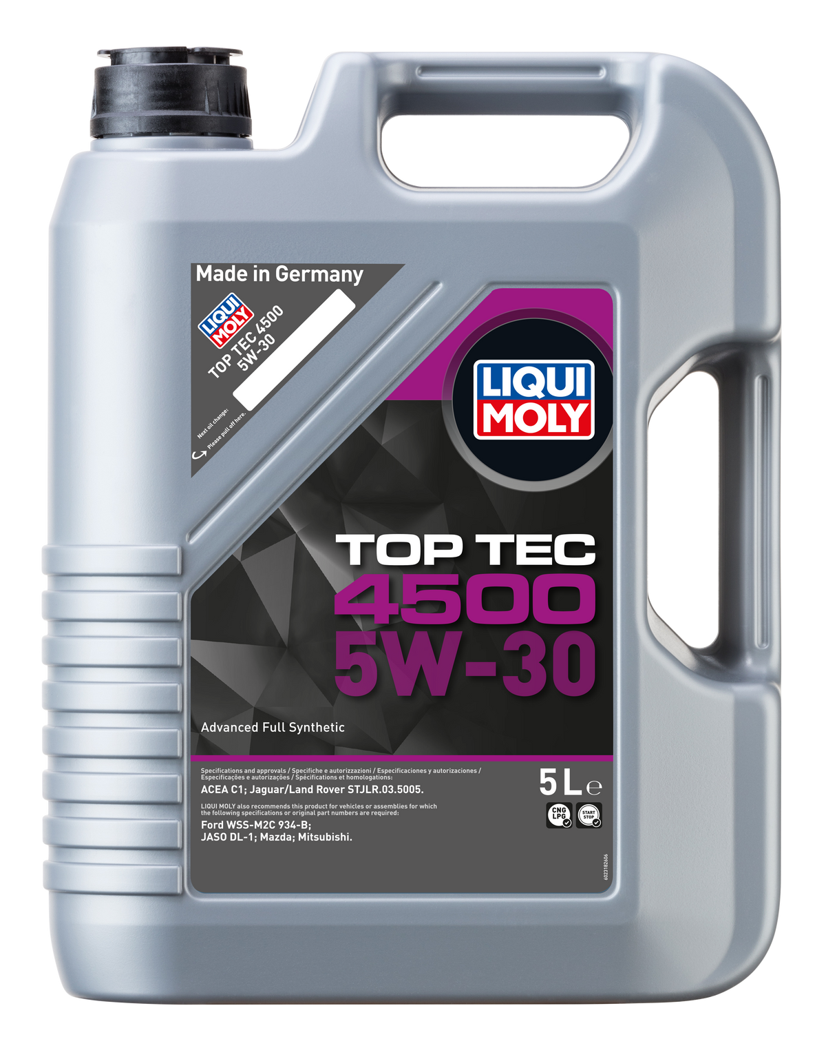 Liqui Moly Top Tec 4500 5W-30 engine oil bottle showing the label and branding on a white background.