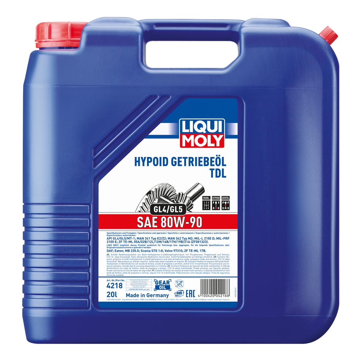 Liqui Moly Hypoid Gear Oil GL4/5 TDL SAE 80W-90 bottle, gearbox fluid for automotive gear systems