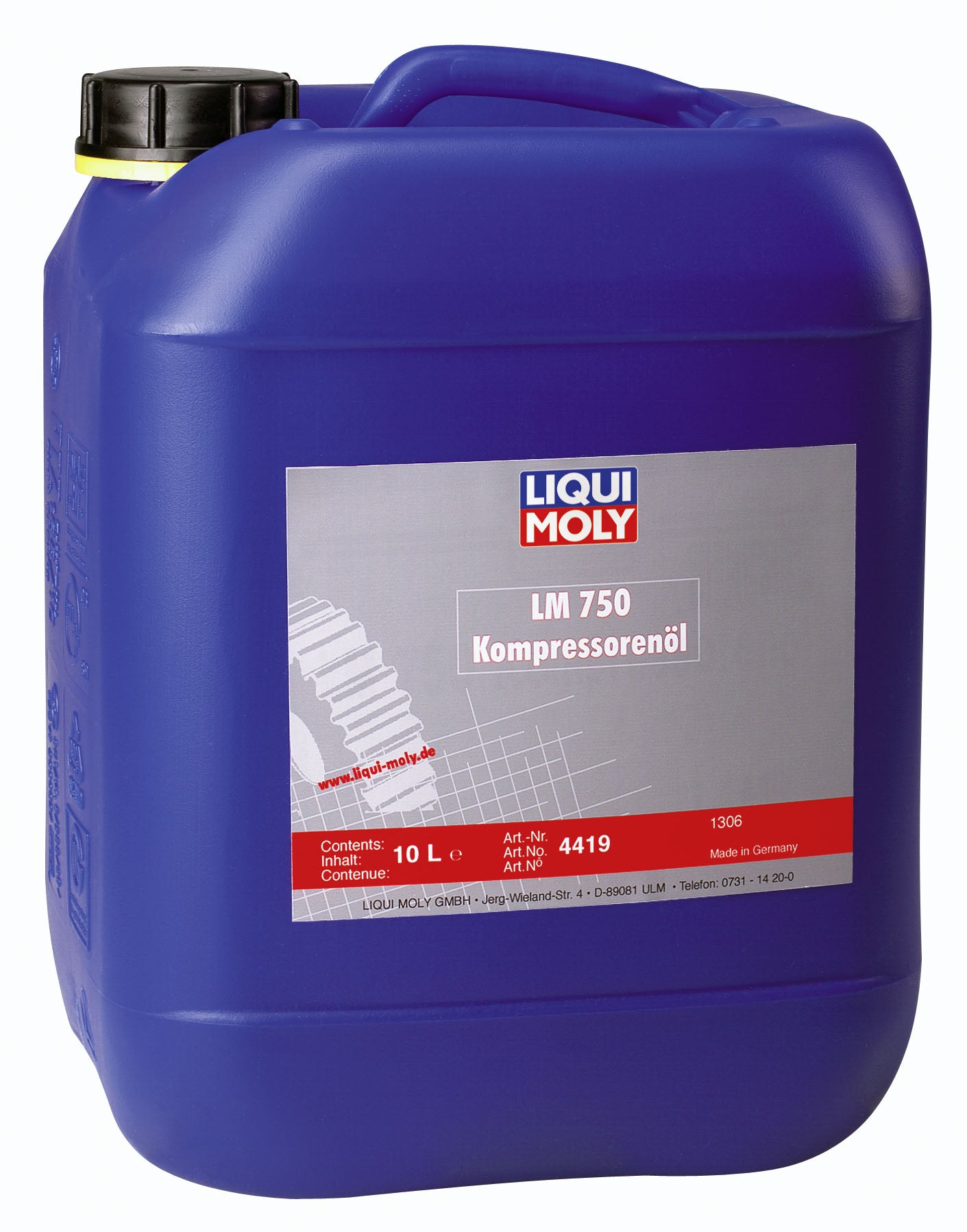 Liqui Moly LM 750 Compressor Oil SAE 40 for commercial and agricultural use, shown in a container with a blue cap.