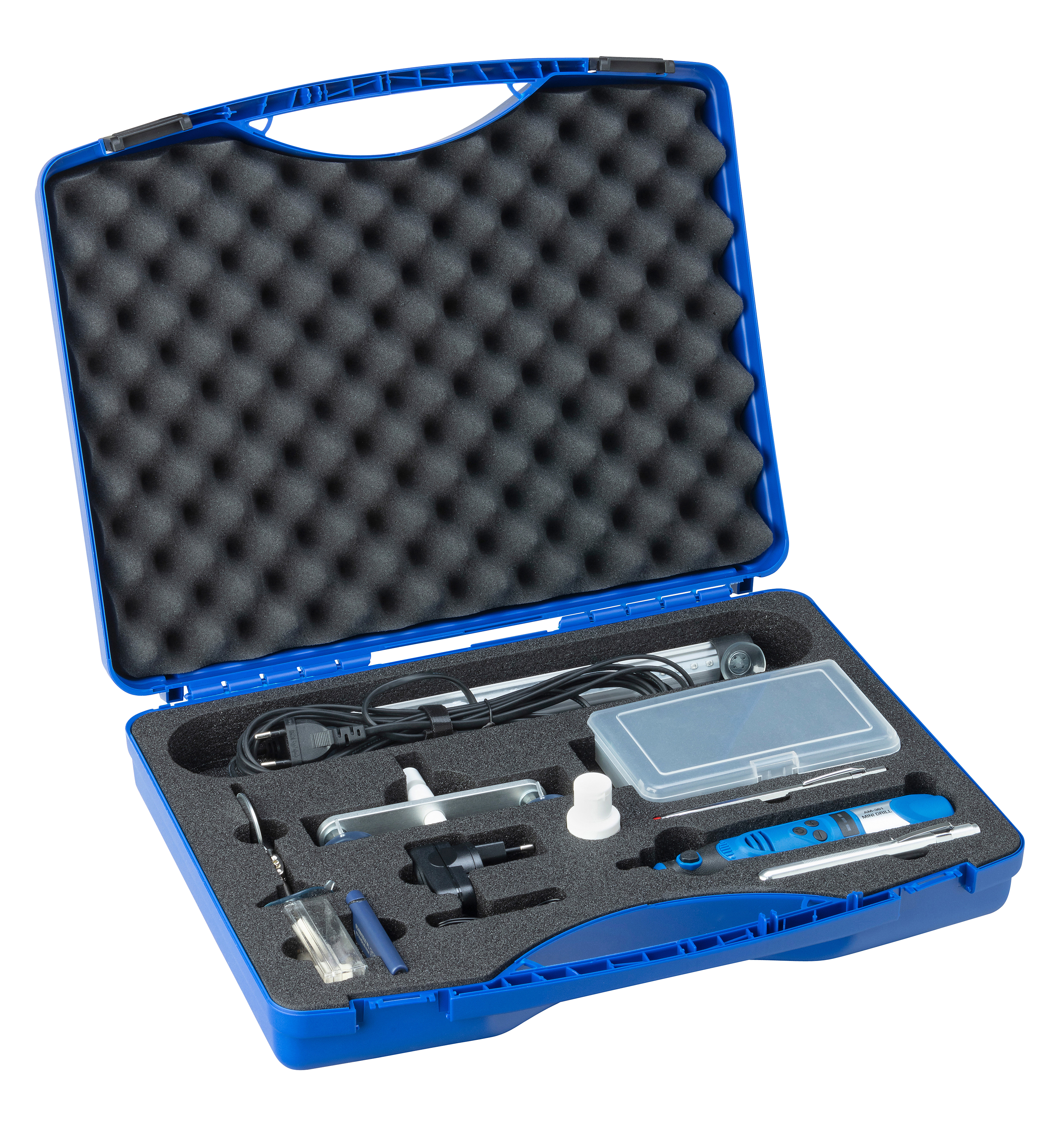 Liqui Moly laminated glass repair system case for workshop tools, includes repair tools and supplies for glass repair.