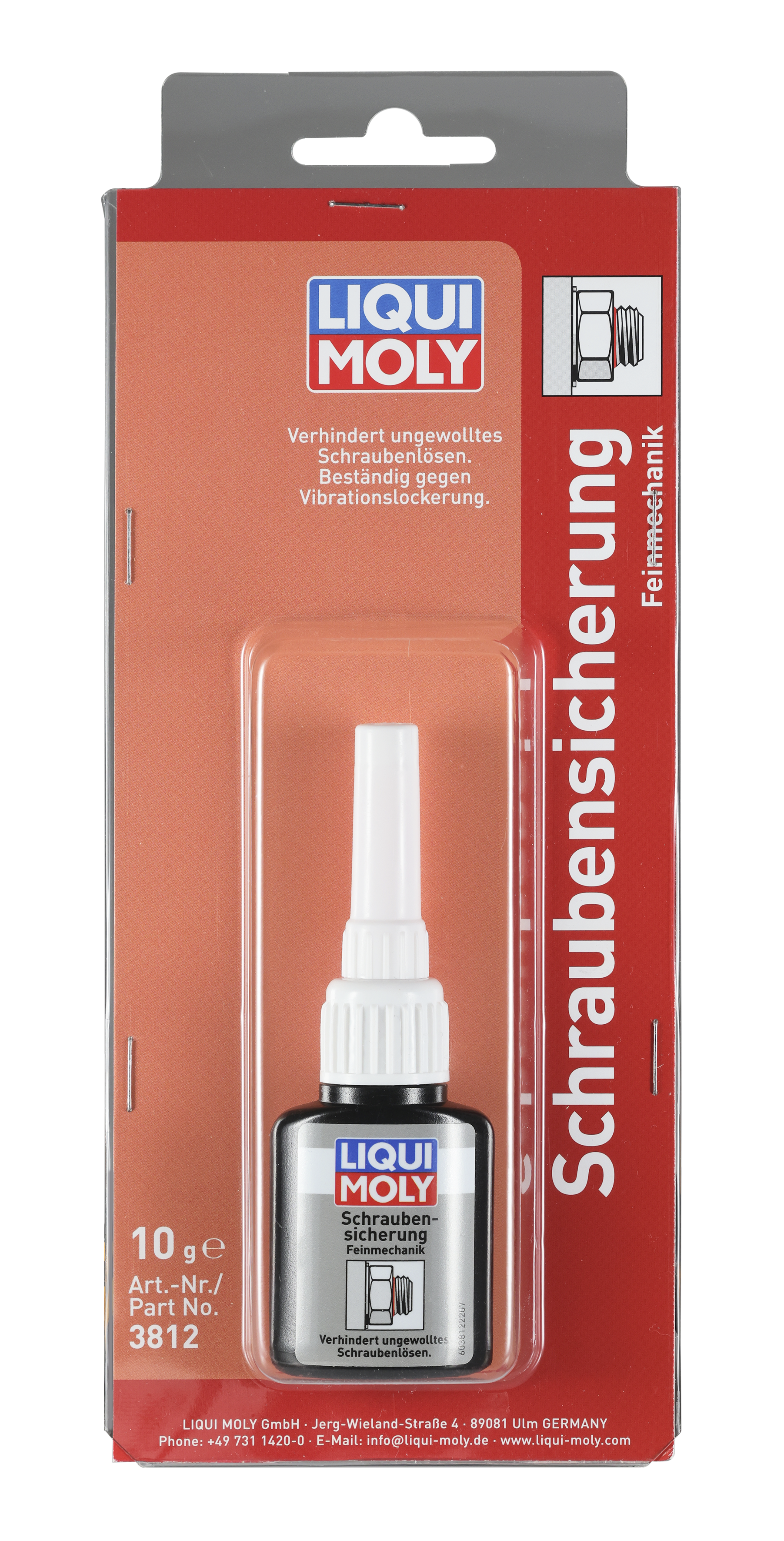 Liqui Moly screw retainer in a 10g tube, used as an adhesive and sealant for fine mechanical applications.