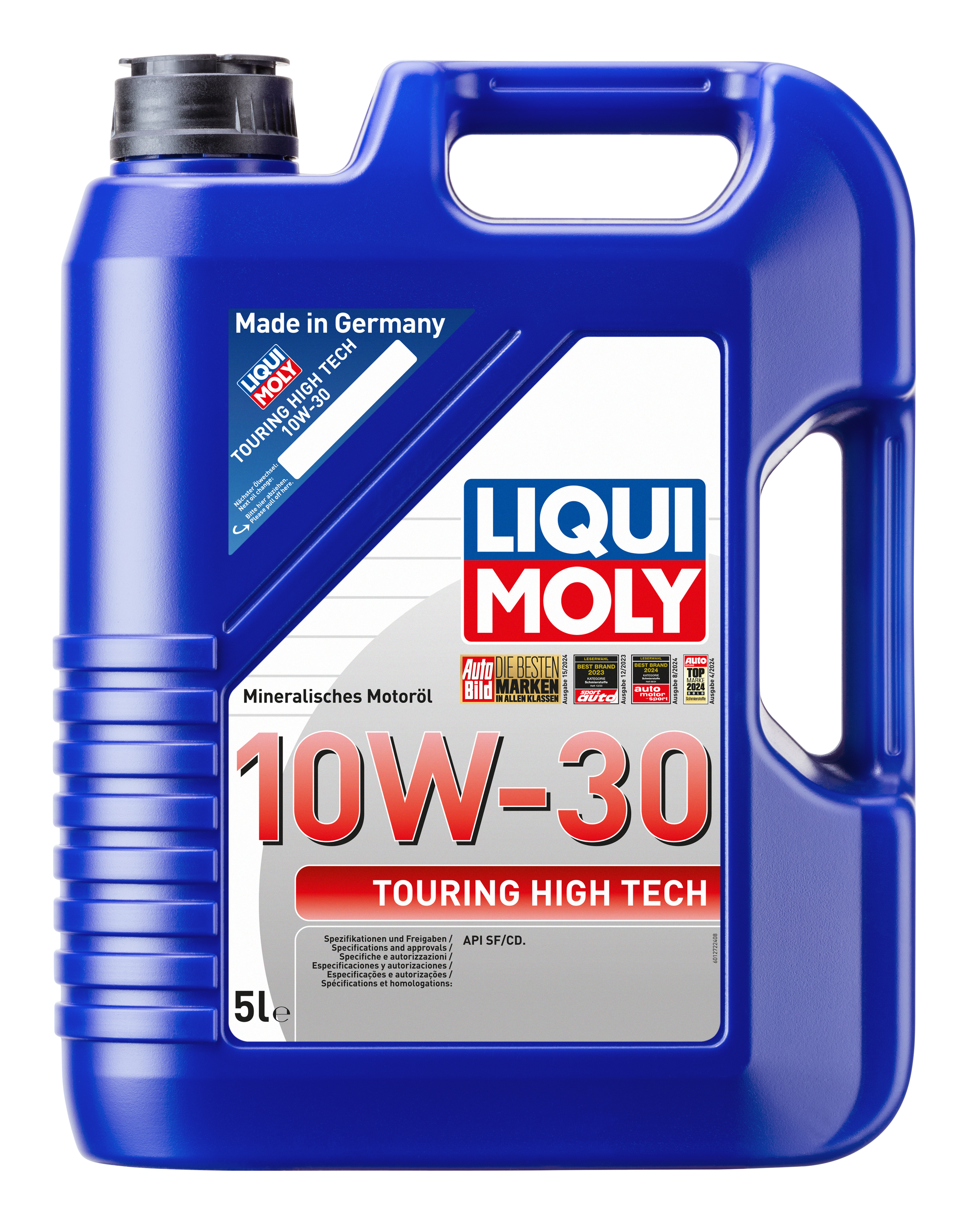 Liqui Moly Touring High Tech 10W-30 engine oil bottle showing the label and brand logo.