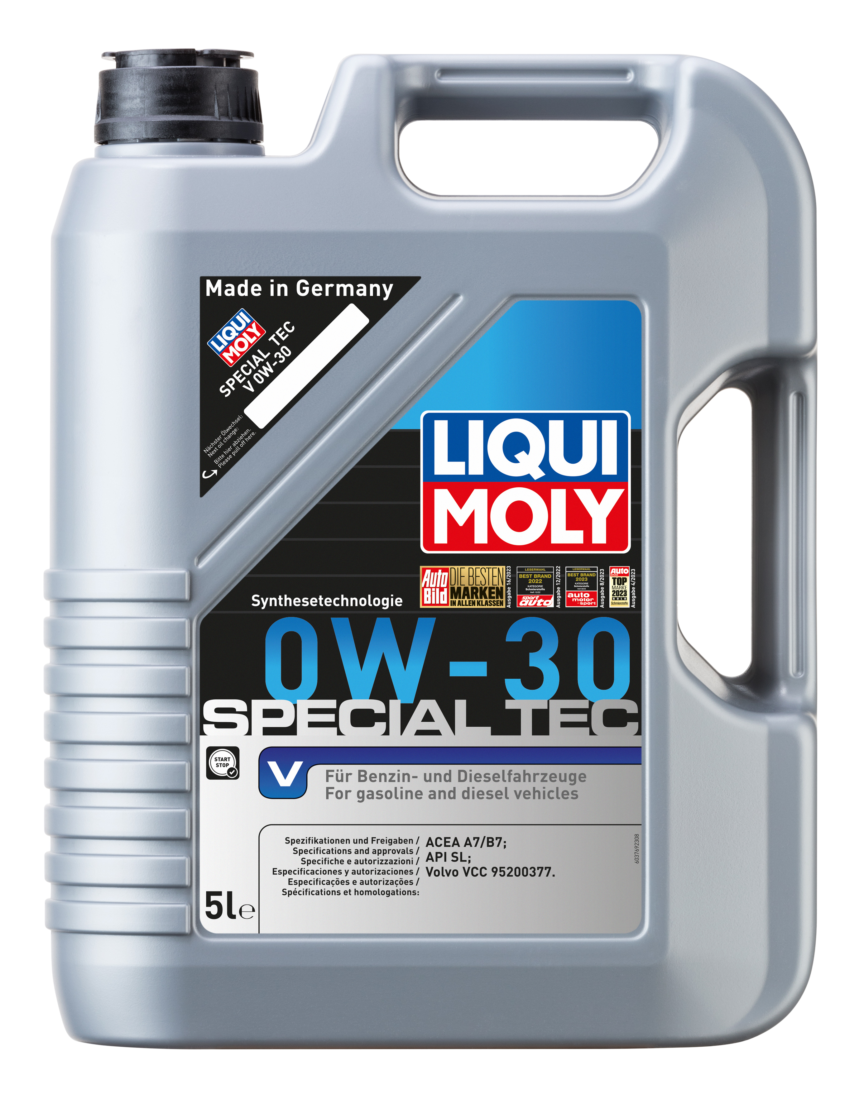 Liqui Moly Special Tec V 0W-30 engine oil bottle, high-quality motor oil for vehicle engine lubrication and performance.