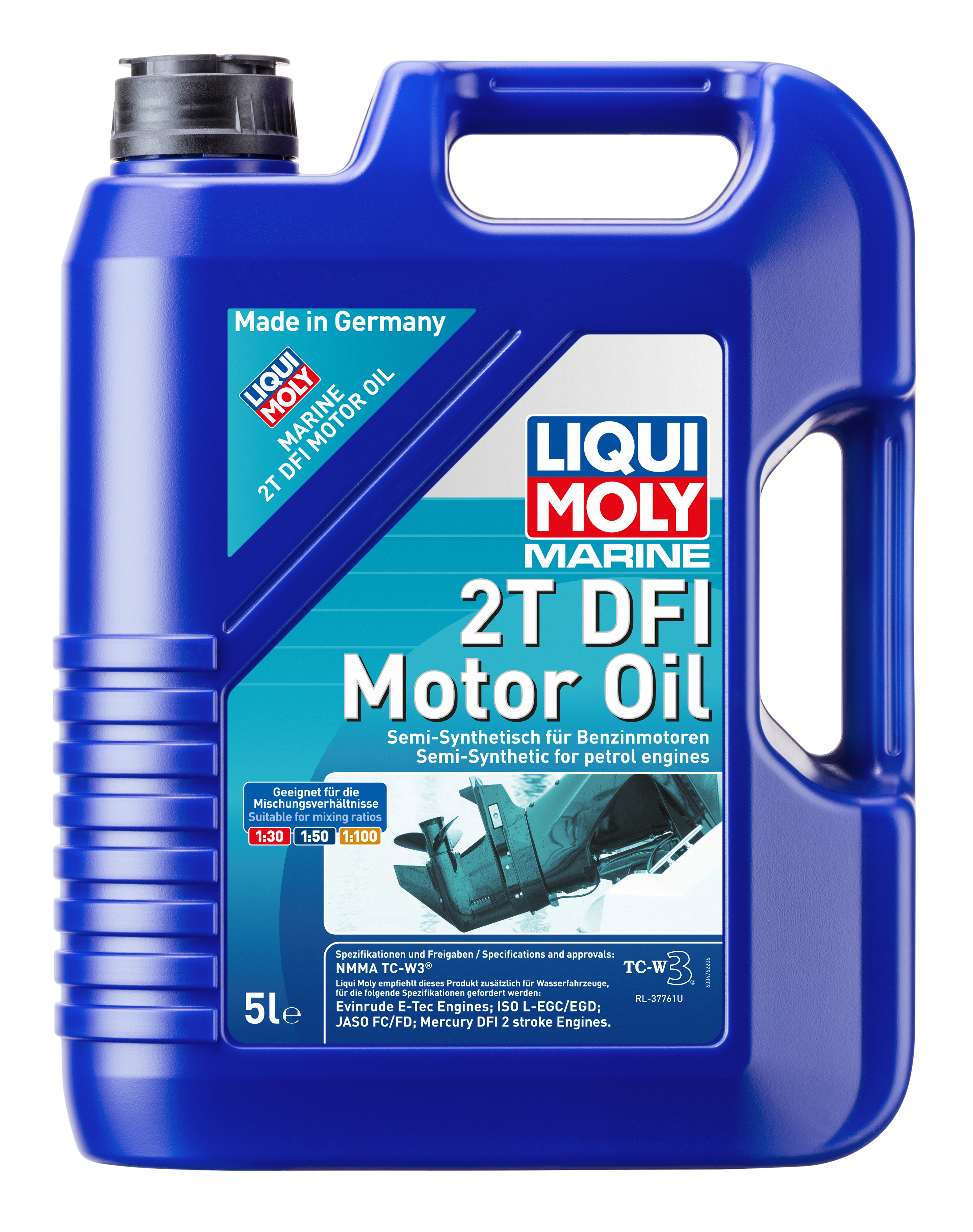 Liqui Moly Marine 2T DFI motor oil 5L container with label, designed for marine 2-stroke engines.