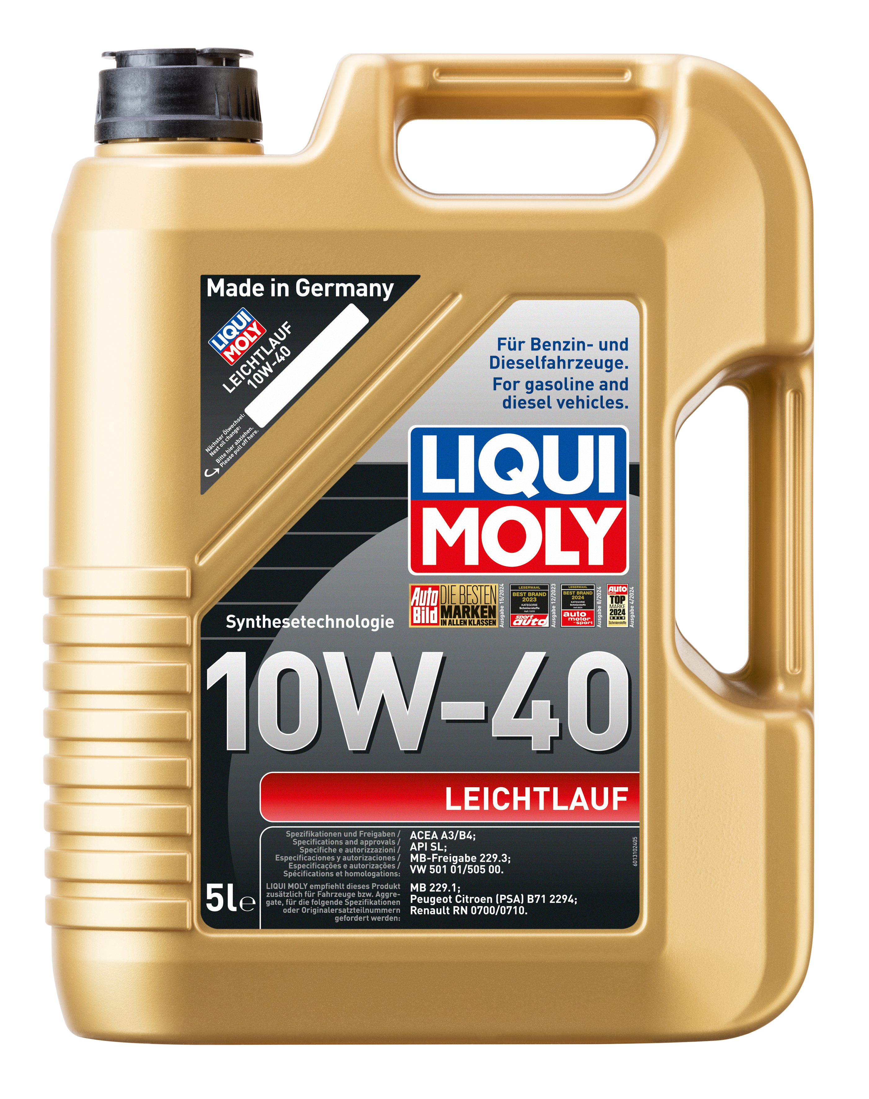 Liqui Moly Smooth Running Engine Oil 10W-40 bottle with label, designed for vehicle engine lubrication and maintenance.