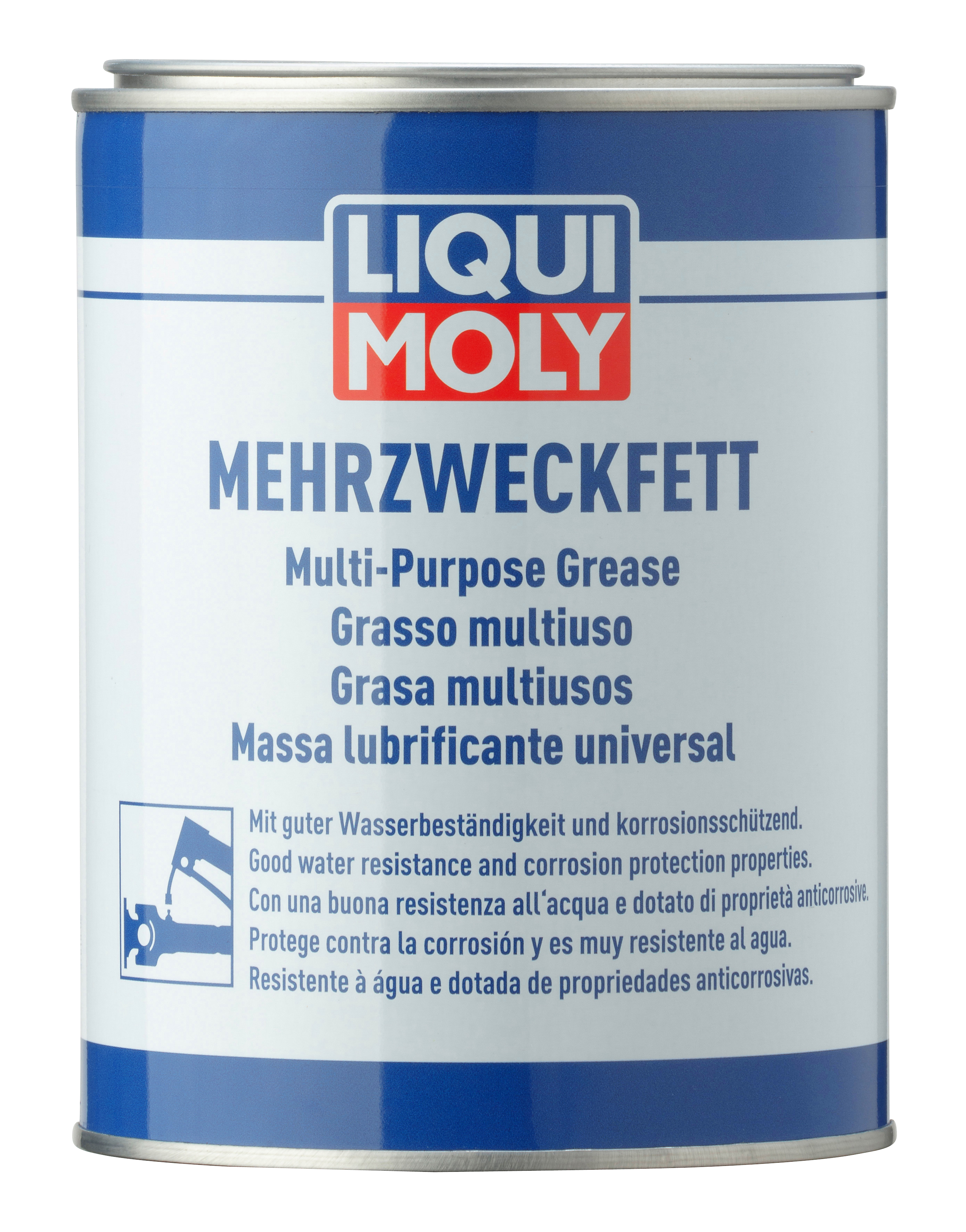Liqui Moly multipurpose grease container, lubricant and grease product for automotive and industrial use, with a white and blue label.