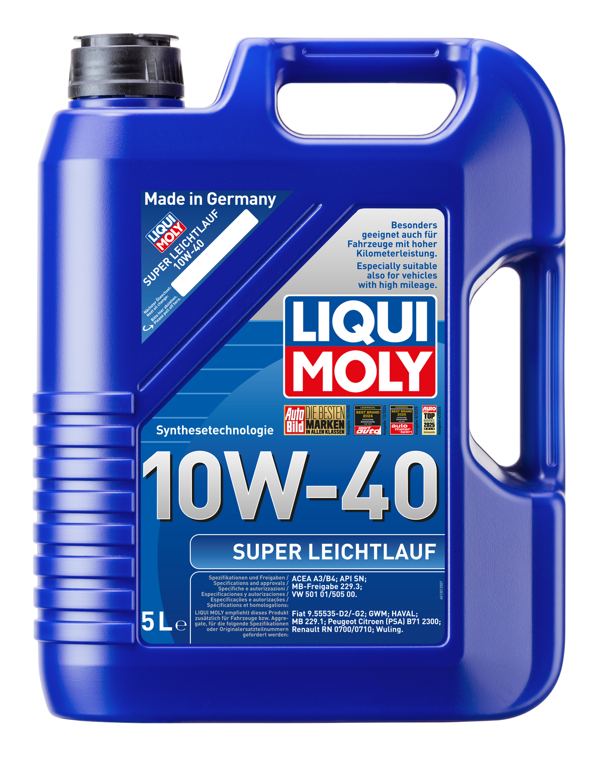 Liqui Moly Super Smooth Running Engine Oil 10W-40 bottle, high-quality motor oil for engine lubrication and performance.