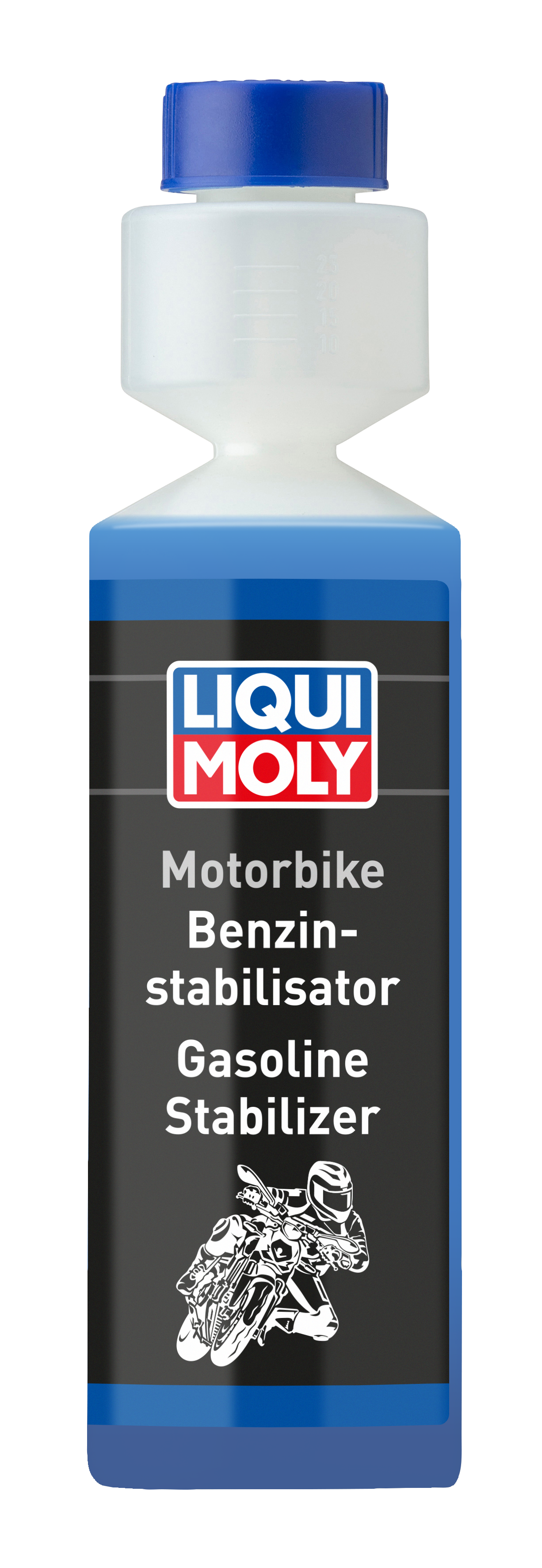 Liqui Moly Motorbike Petrol Stabiliser 250ml bottle with label and cap, designed for motorcycle fuel stabilization.