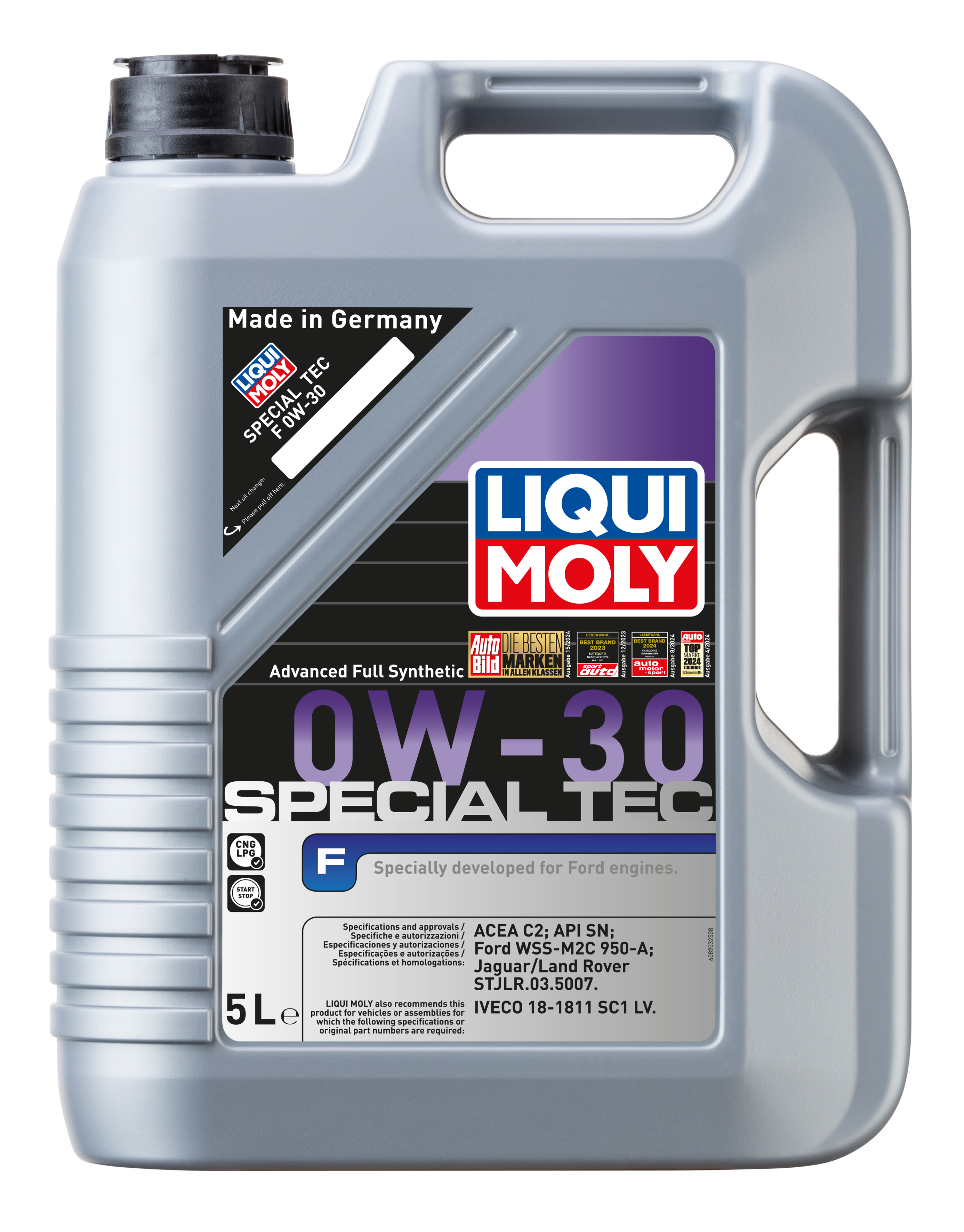 Liqui Moly Special Tec F 0W-30 engine oil container, high-quality motor oil for vehicle engine lubrication.
