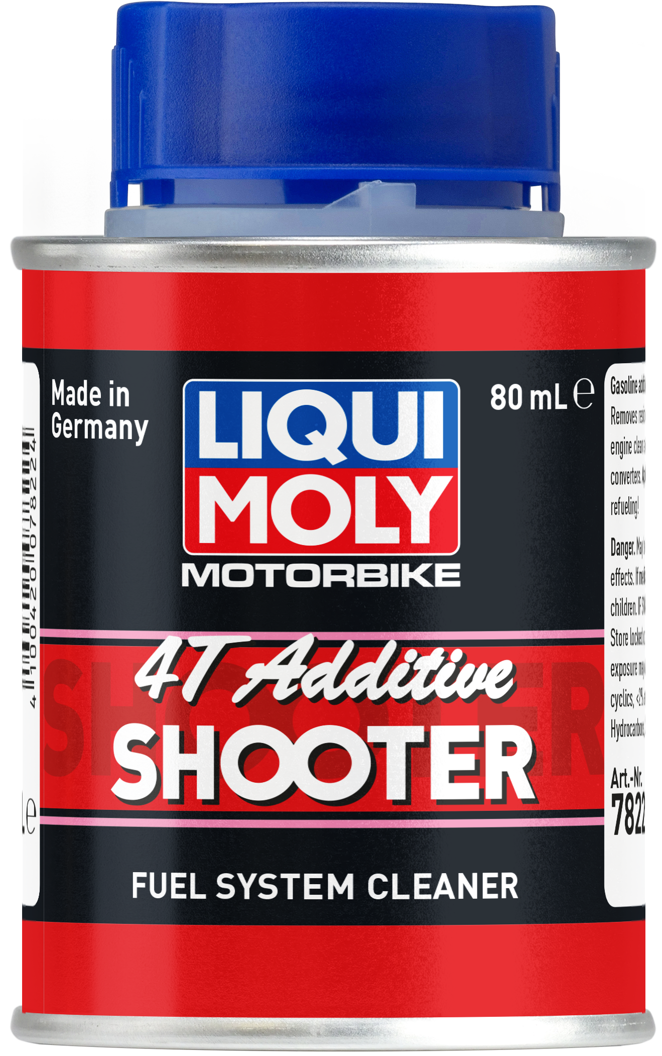 Liqui Moly Motorbike 4T Shooter 80ml bottle with label, designed for motorcycle engine lubrication and maintenance.