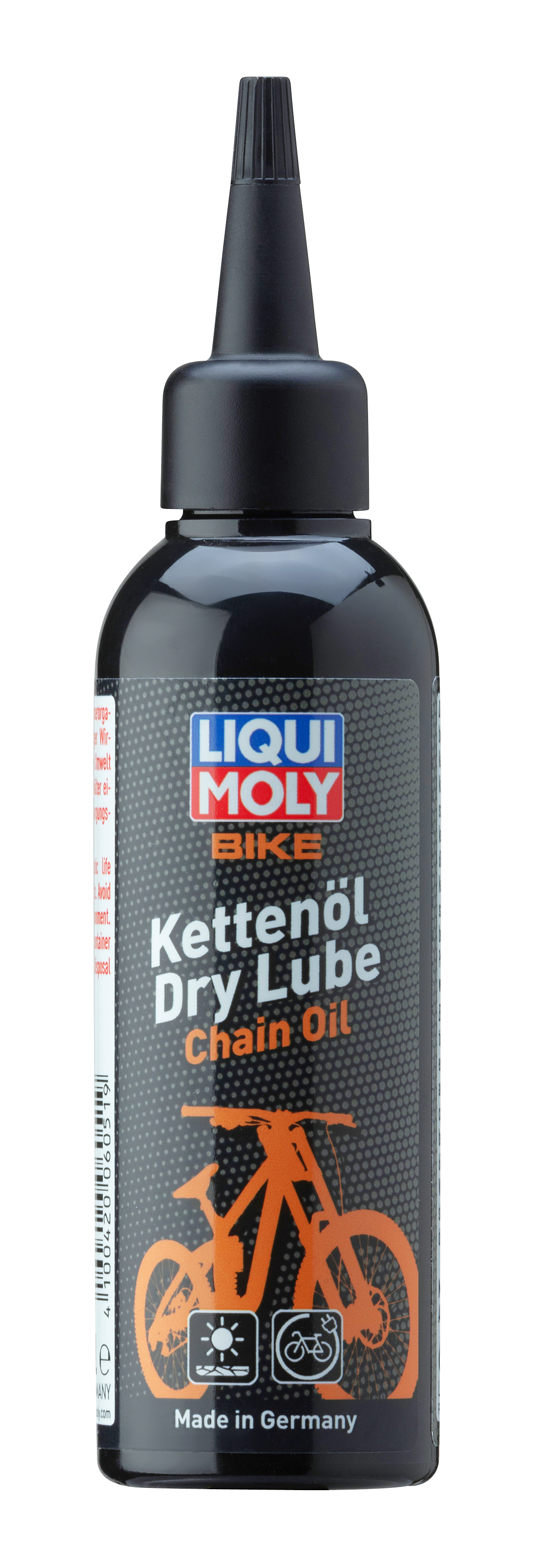 Liqui Moly motorcycle chain oil dry lube in a 100ml bottle, designed for lubricating and protecting bike chains.