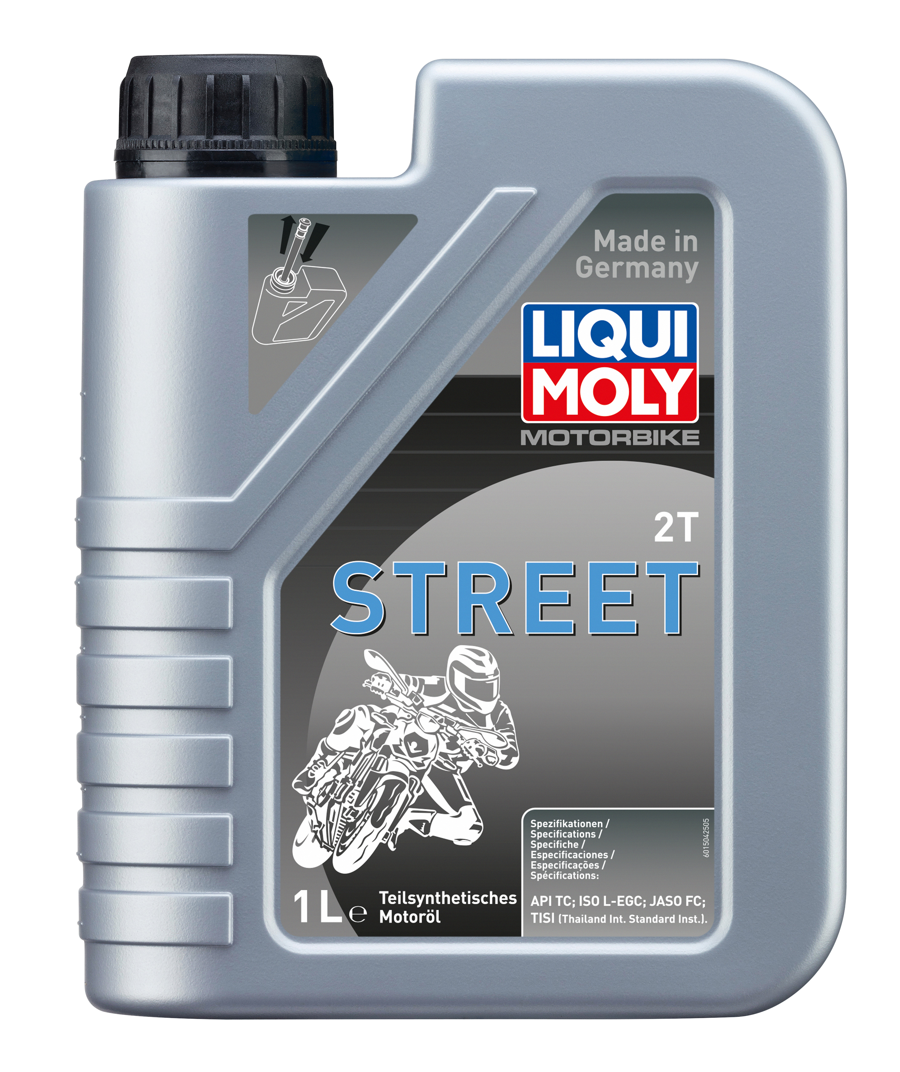 Liqui Moly Motorbike 2T Street motorcycle oil bottle with label, designed for two-stroke street motorcycles.