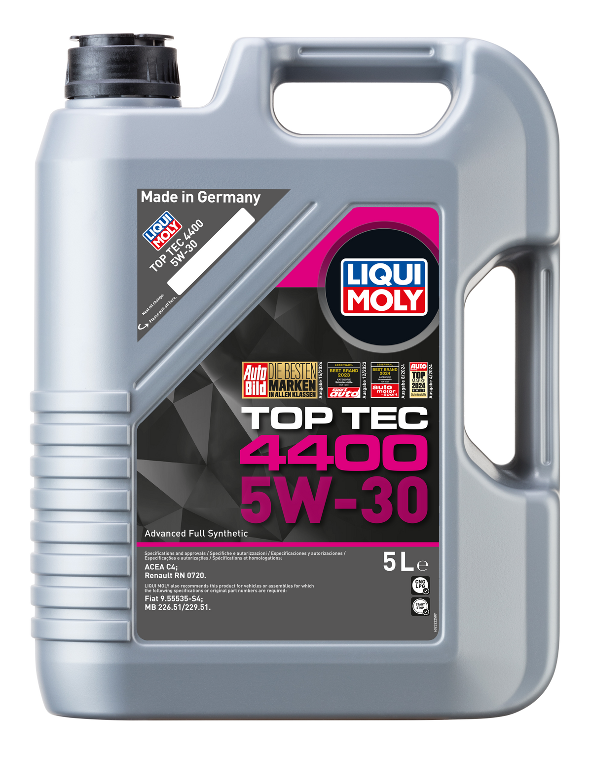 Liqui Moly Top Tec 4400 5W-30 engine oil bottle, high-quality motor oil for vehicle engine lubrication.