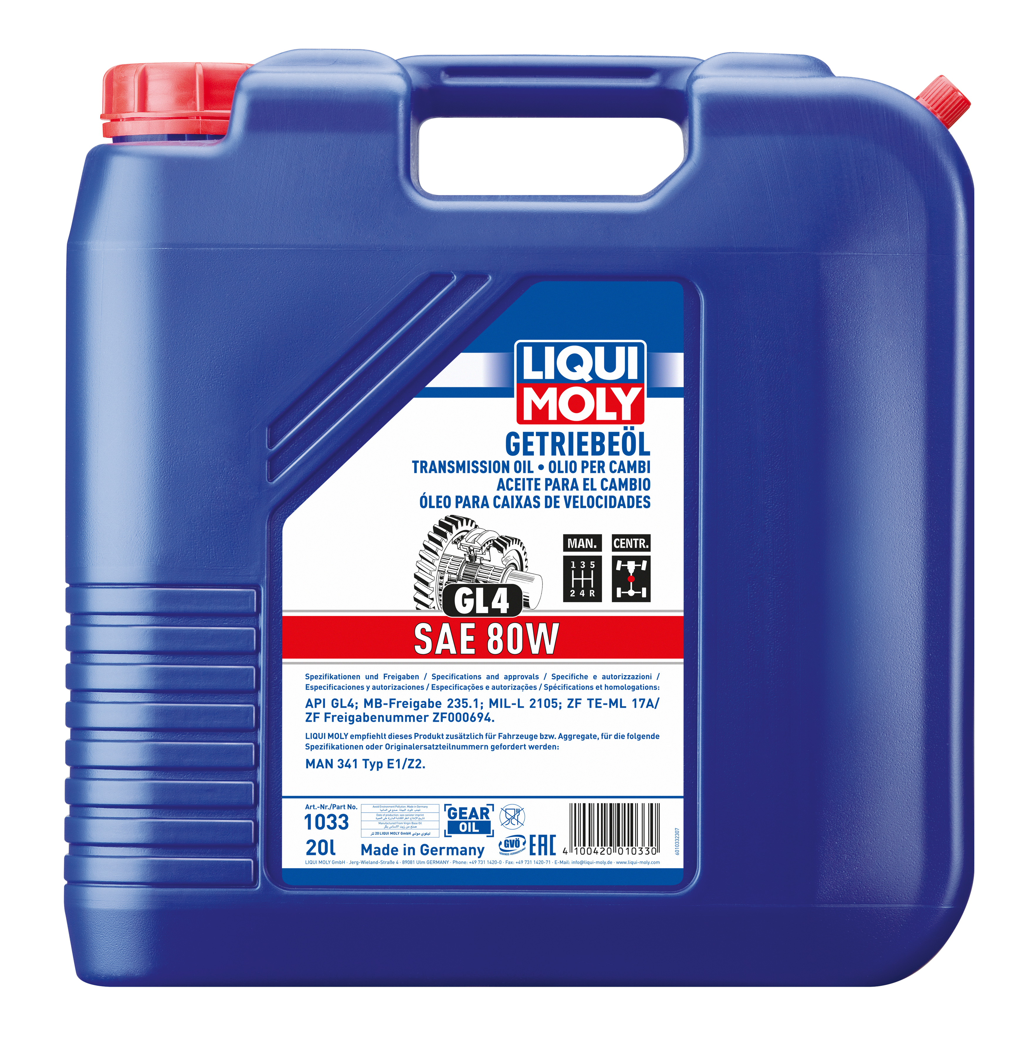 Liqui Moly Gear Oil GL4 SAE 80W bottle for gearbox fluid, showcasing the product container and label details.