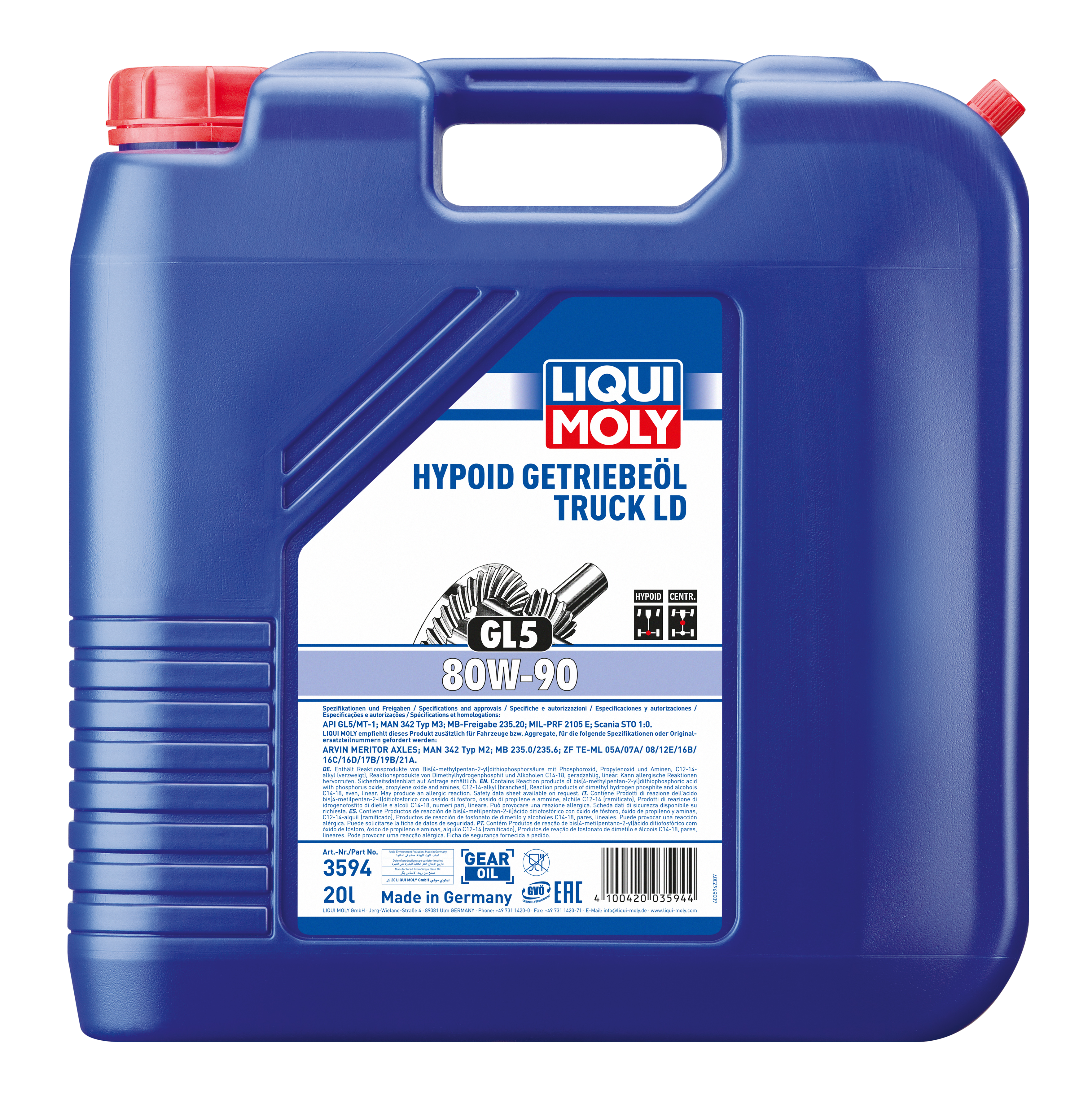 Liqui Moly Hypoid-Gear Oil Truck GL5 LD 80W-90 container for commercial and agricultural vehicles