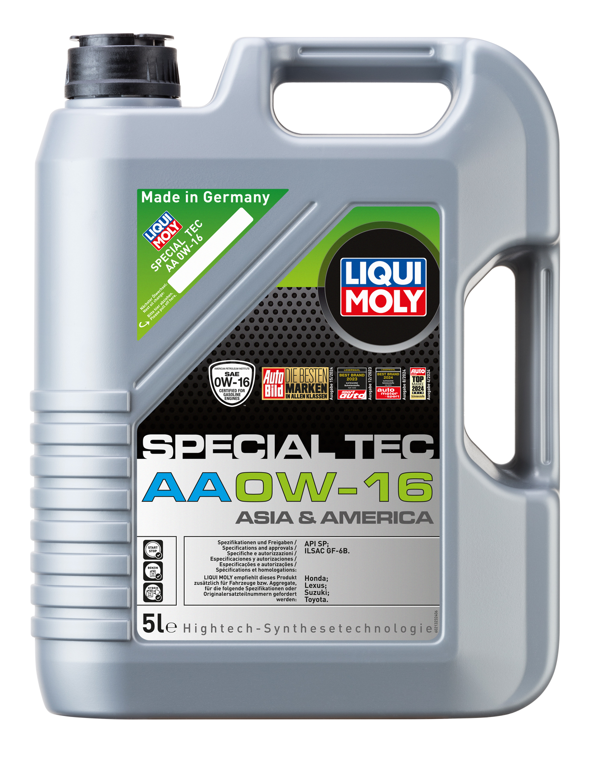 Liqui Moly Special Tec AA 0W-16 engine oil bottle with label, designed for automotive engine lubrication.
