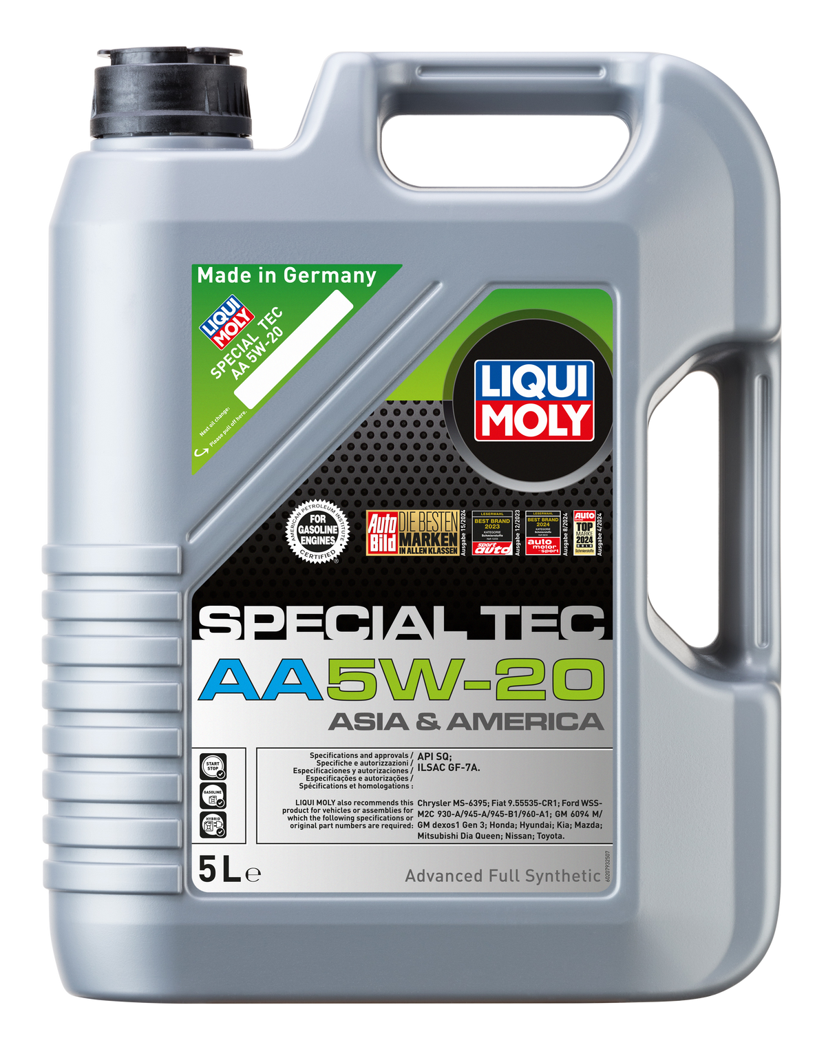 Liqui Moly Special Tec AA 5W-20 engine oil container with label, designed for automotive engine lubrication.