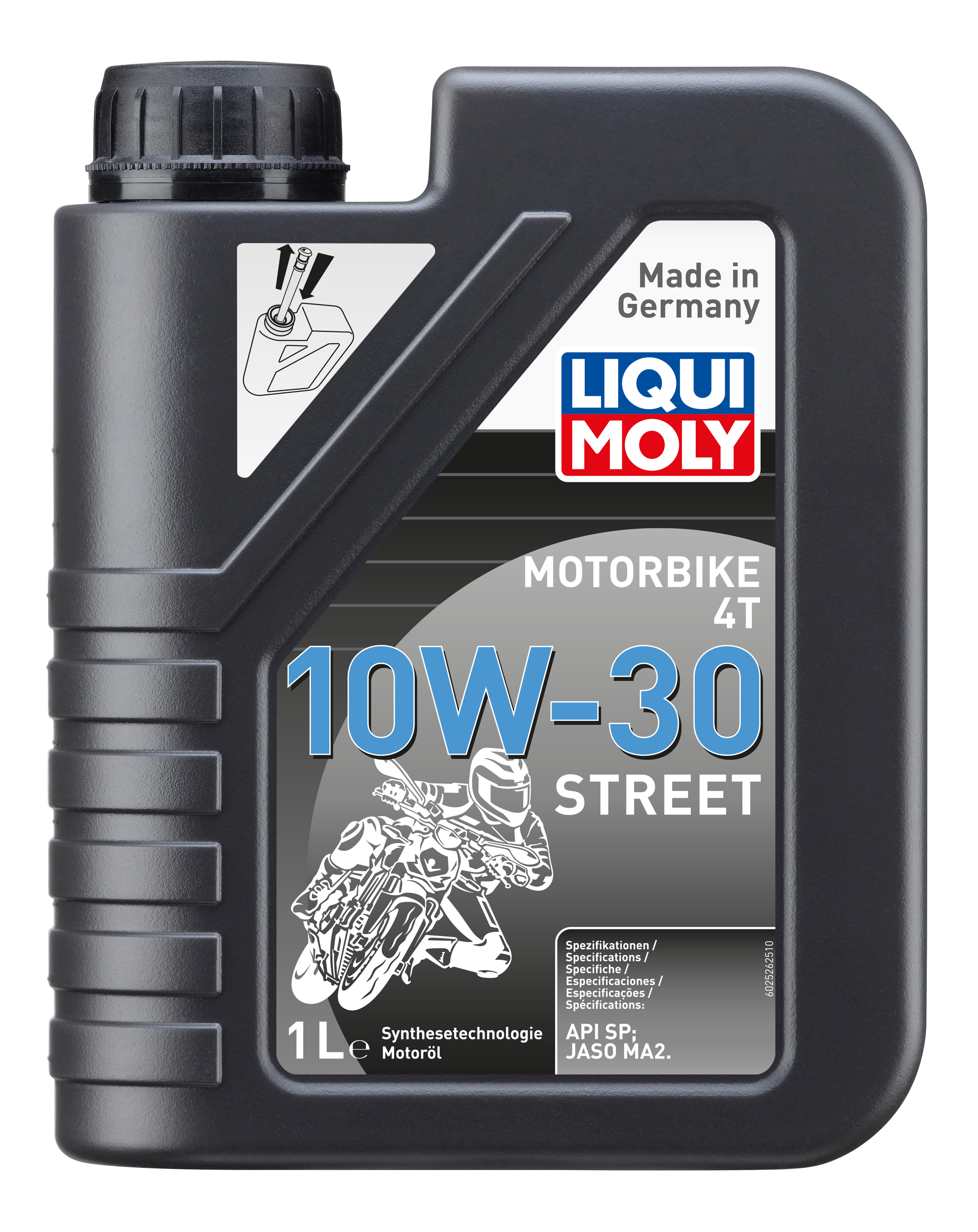 Liqui Moly Motorbike 4T 10W-30 street motorcycle engine oil container with label and cap in view