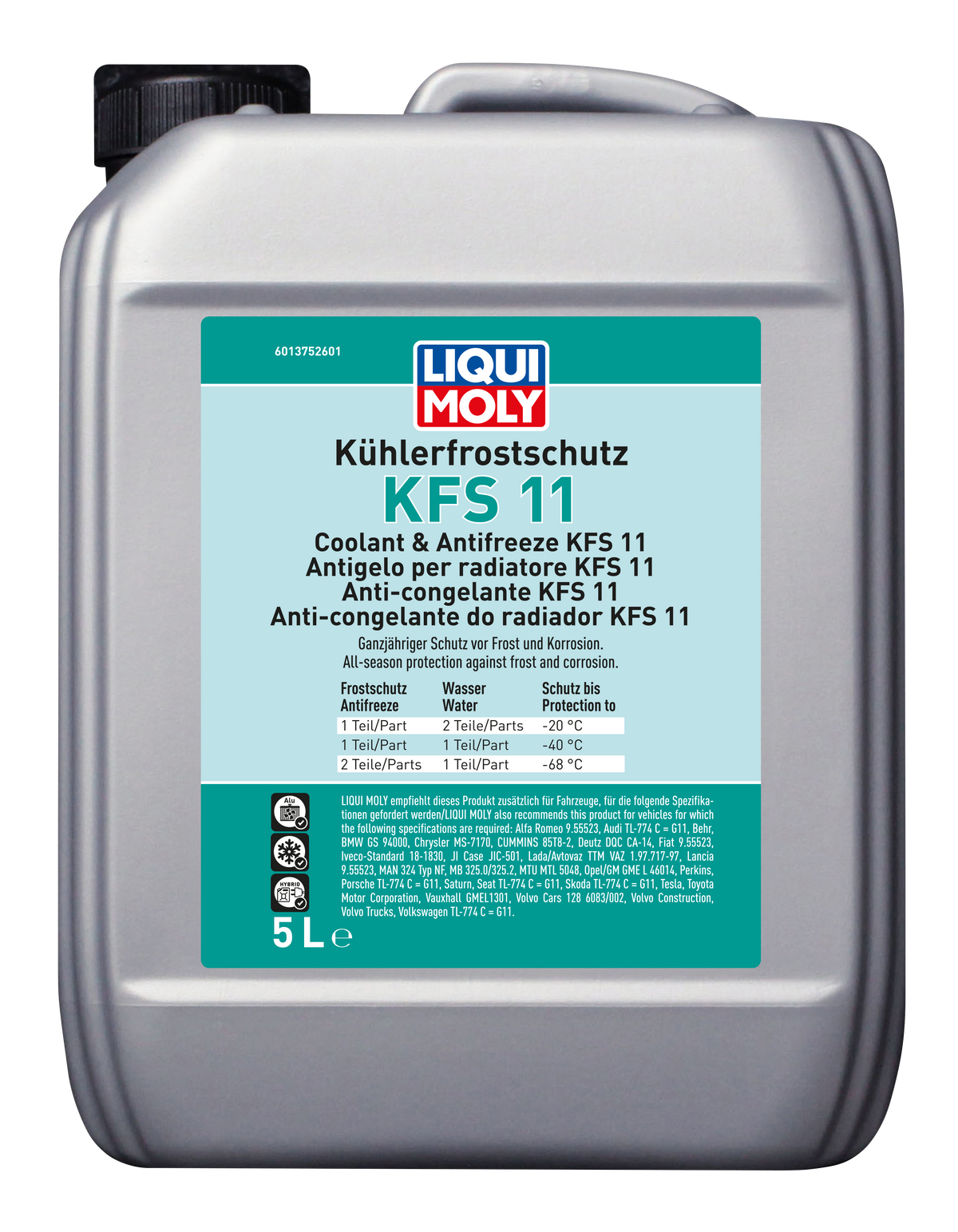 Liqui Moly Radiator Antifreeze KFS 11 coolant bottle with label, used for vehicle radiator protection and cooling system maintenance.