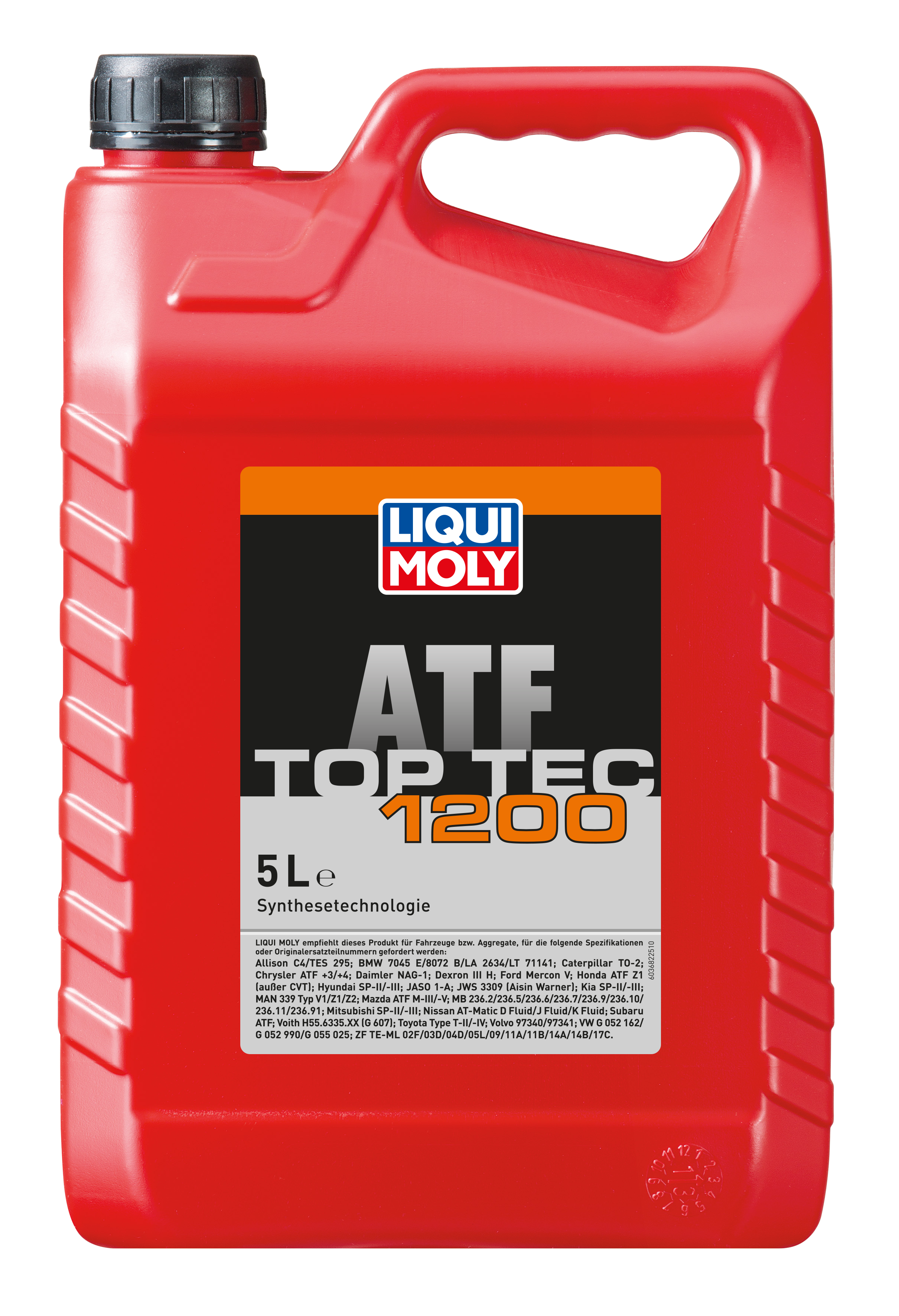 Liqui Moly Top Tec ATF 1200 gearbox fluid bottle, automatic transmission fluid with blue liquid inside.