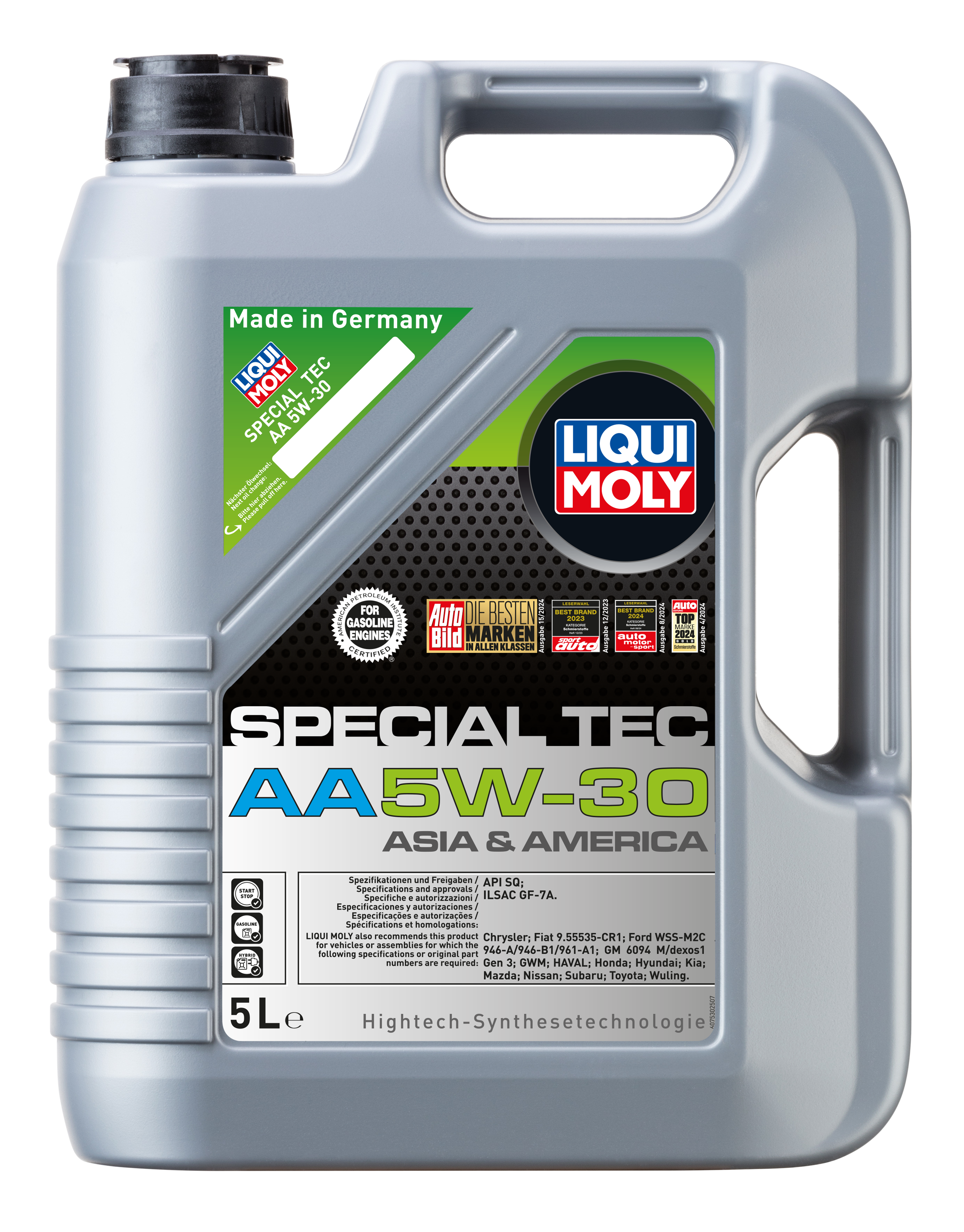 Liqui Moly Special Tec AA 5W-30 engine oil container with label, suitable for automotive engines, high-quality motor oil product.