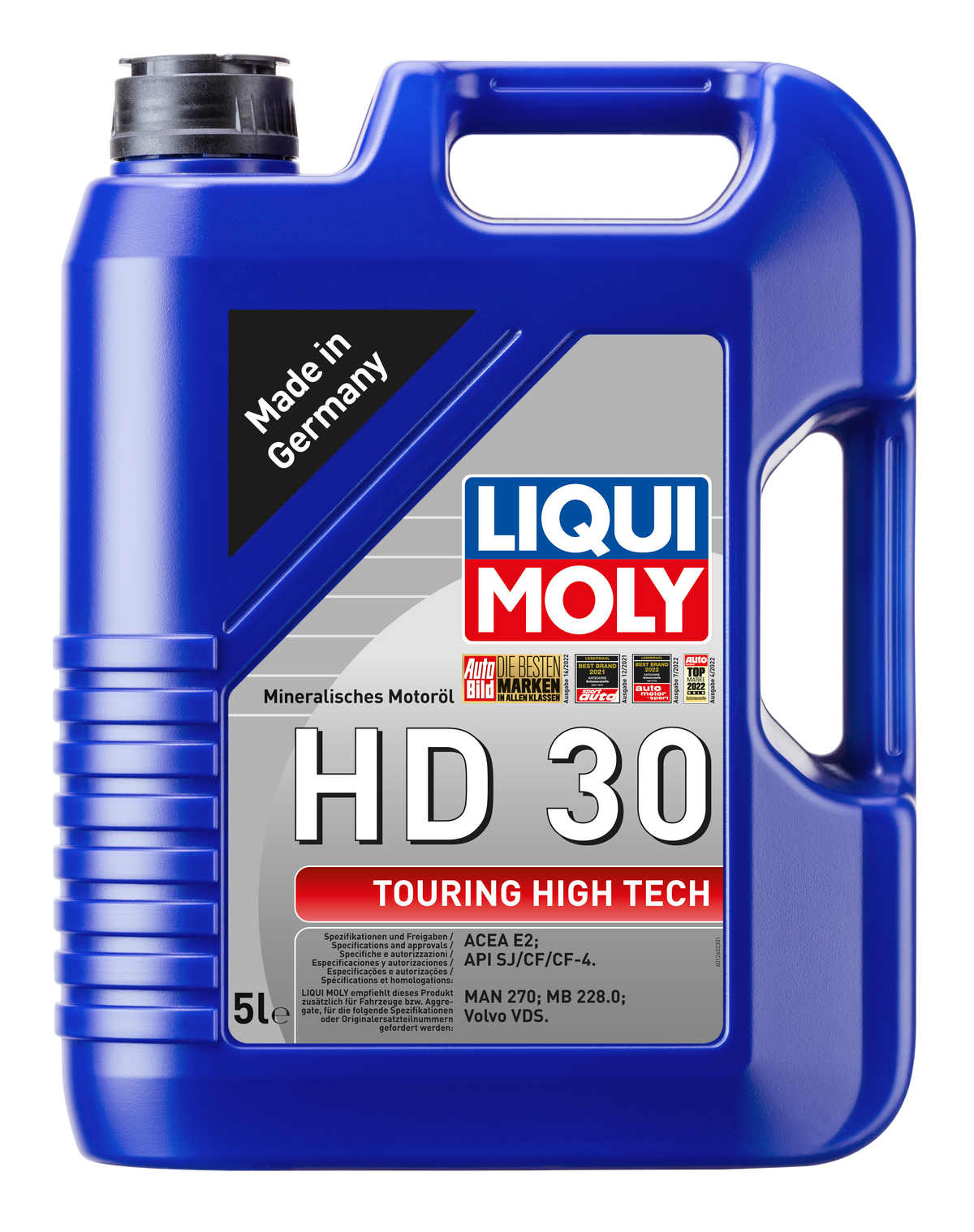 Liqui Moly Touring High Tech HD 30 engine oil container showing the label and branding for automotive lubrication.