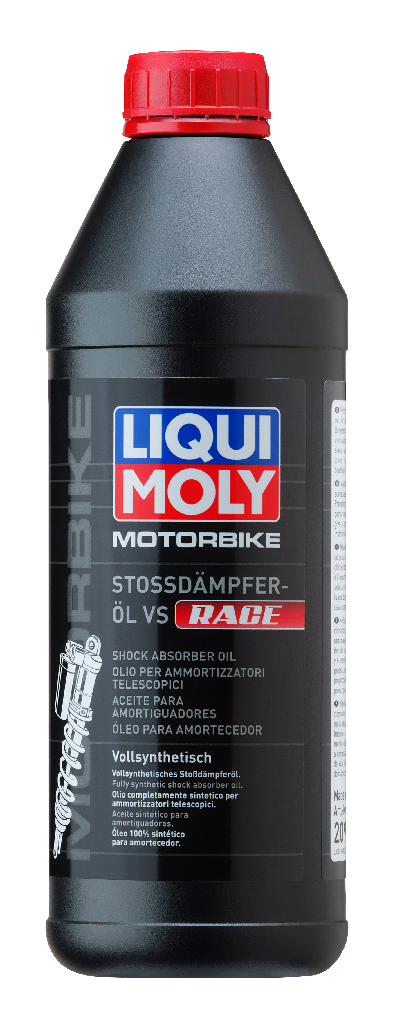 Liqui Moly Motorbike Shock Absorber Oil Race 1L bottle used for motorcycle suspension maintenance.