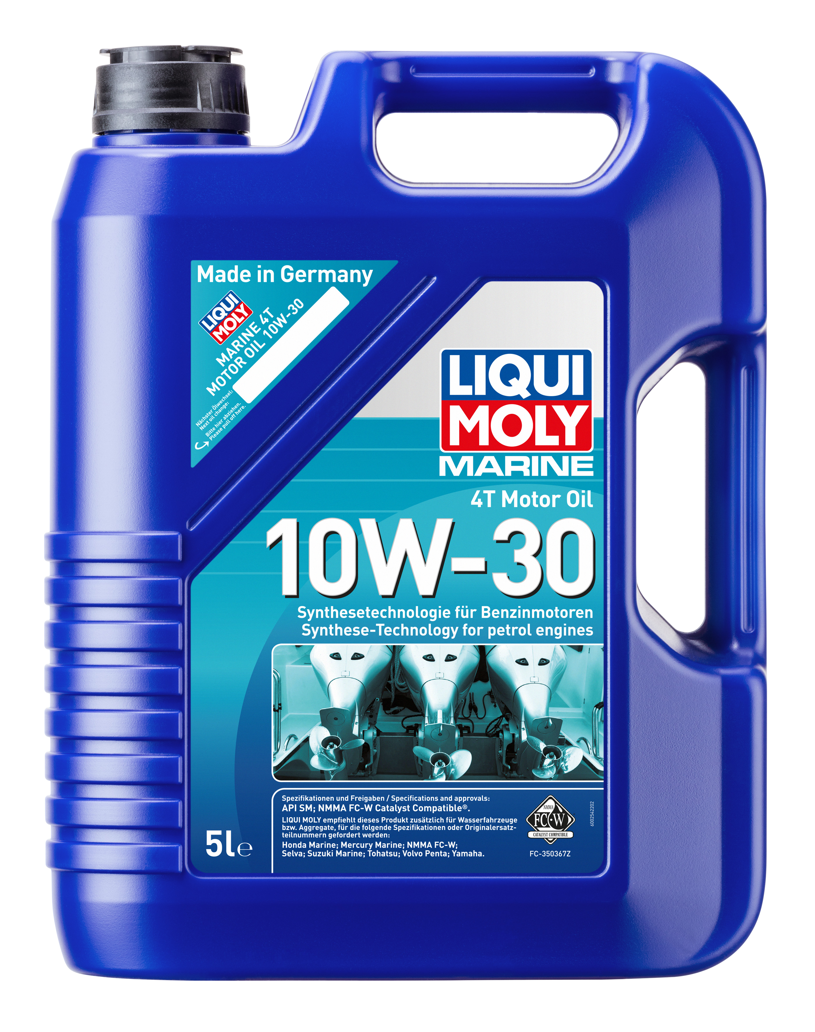 Liqui Moly Marine 4T Motor Oil 10W-30 bottle, marine engine oil container with product label and cap.