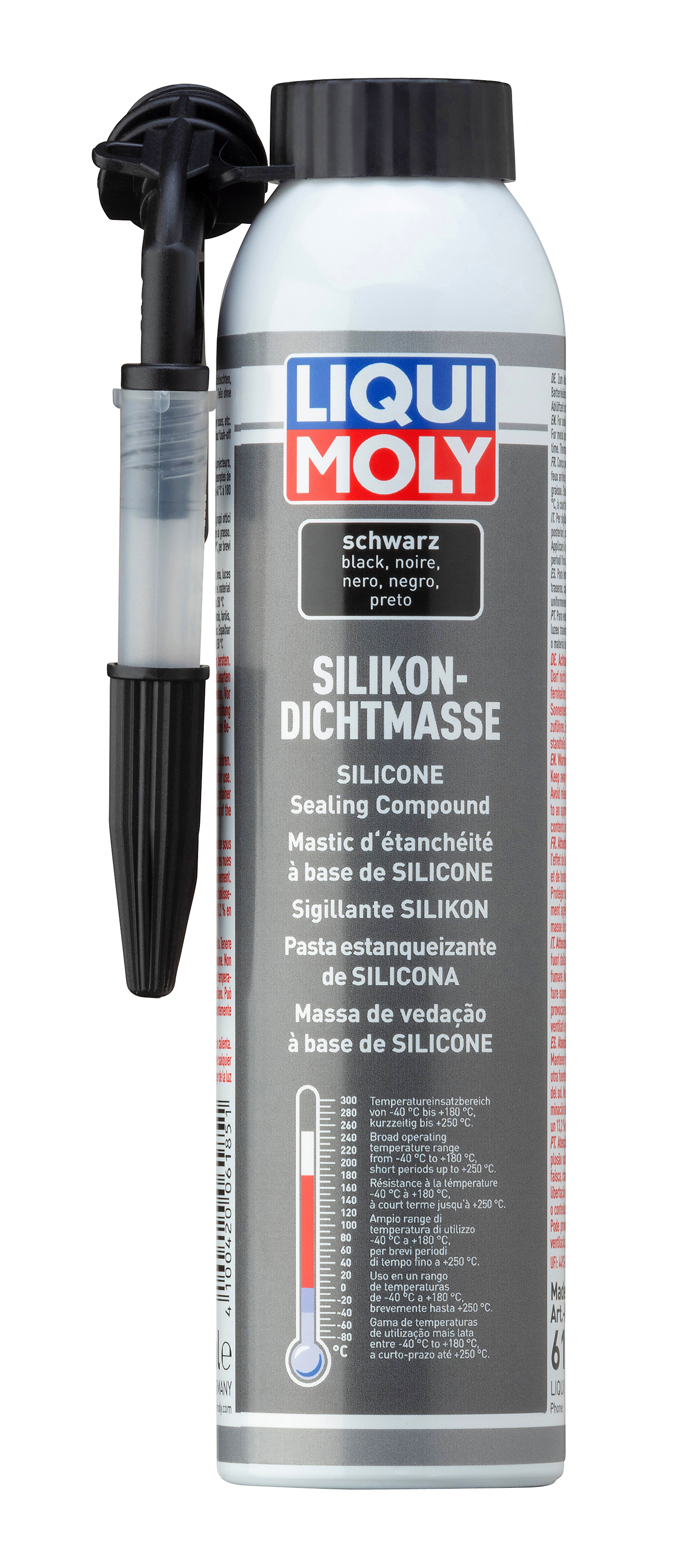 Black Liqui Moly Silicone Sealing Compound in 200ml tube, suitable for adhesives and sealants applications.