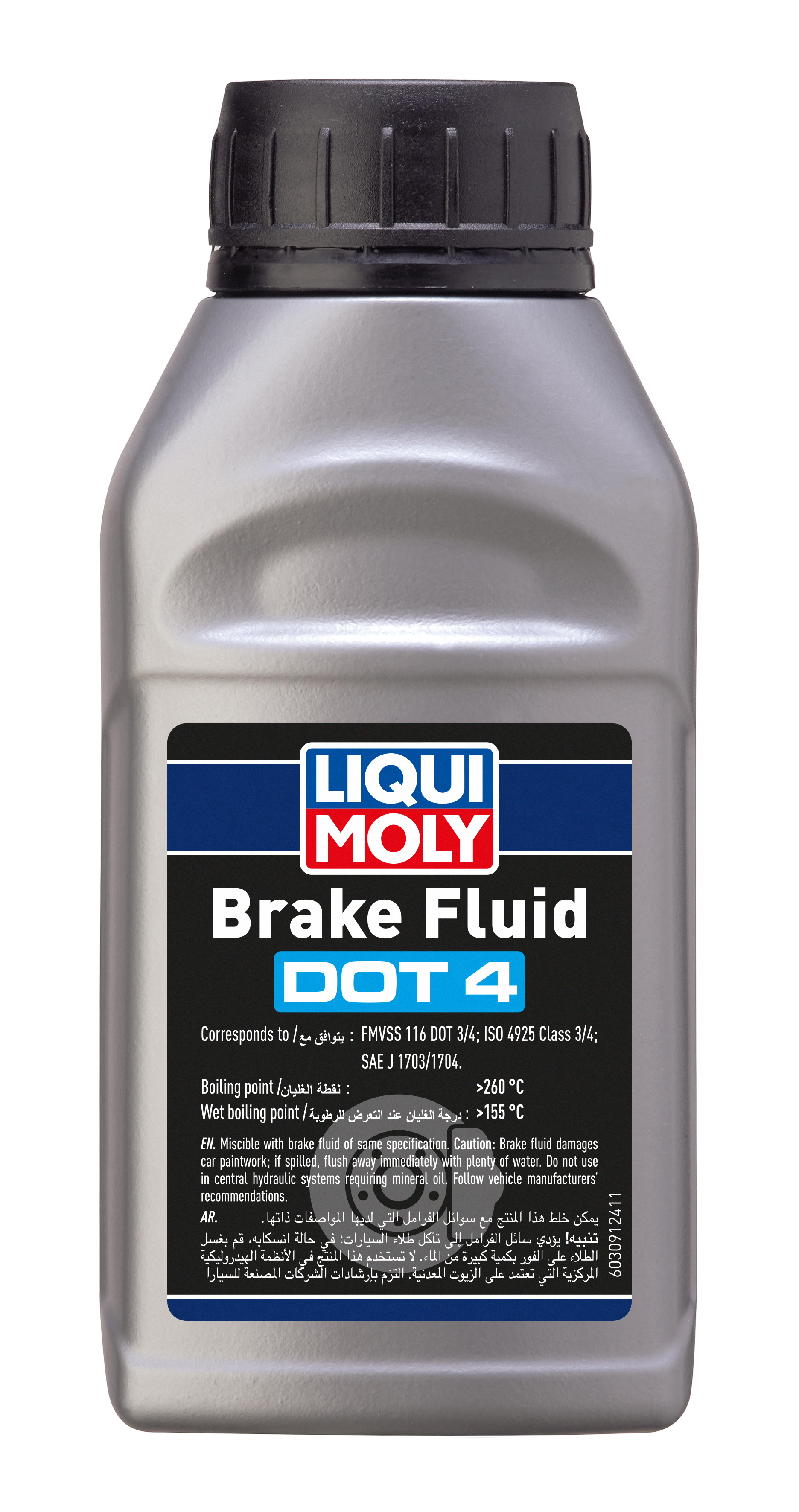Liqui Moly Brake Fluid Dot 4 container with label, designed for automotive brake systems, showing the product and branding.