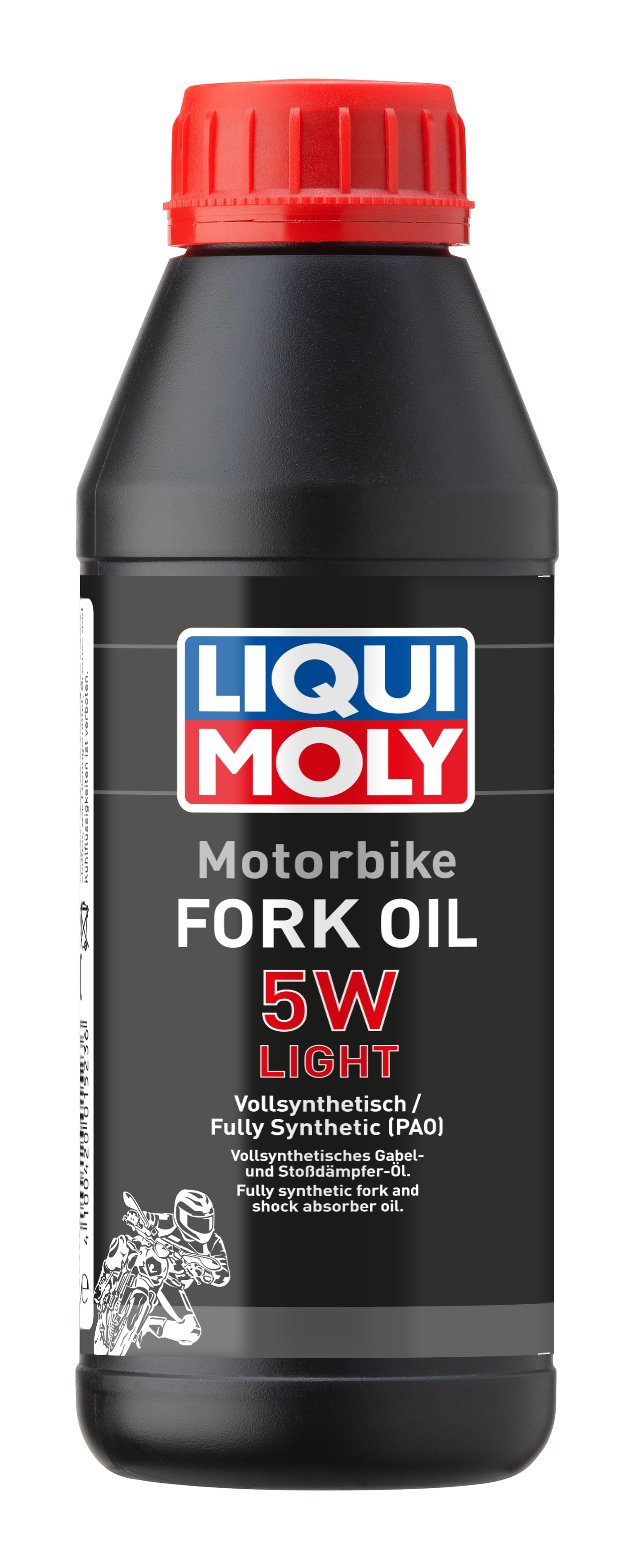 Liqui Moly Motorbike Fork Oil 5W Light in a clear container, designed for motorcycle fork suspension systems.