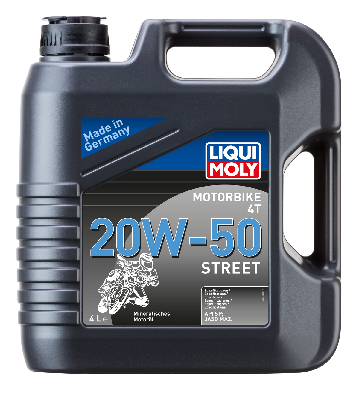 Liqui Moly Motorbike 4T 20W-50 Street motorcycle engine oil bottle with label and cap.