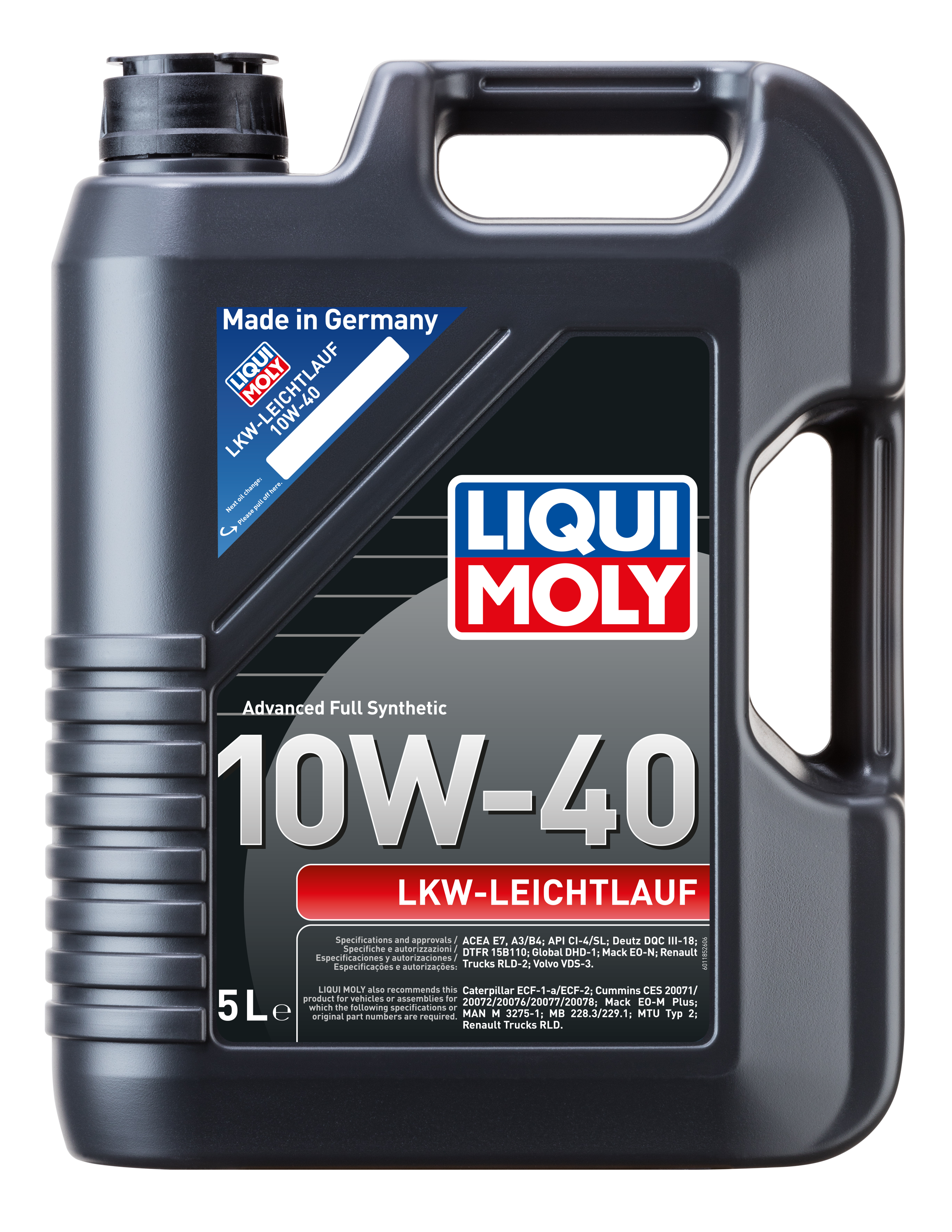 Liqui Moly Truck Low-Friction 10W-40 motor oil container, commercial and agricultural engine oil product, with label visible.