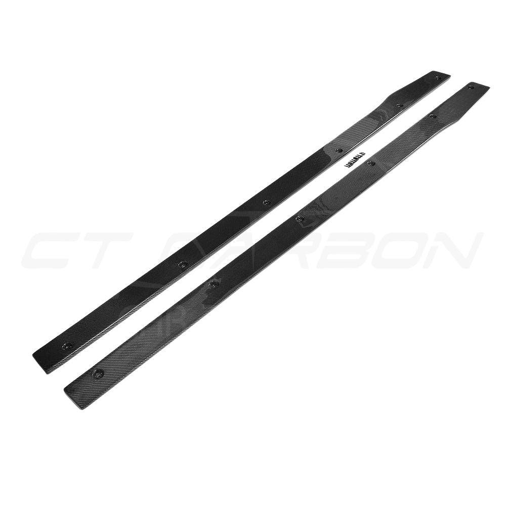 Mercedes W205 C63 and C63S coupe and saloon side skirts by CT Carbon, showcasing sleek carbon fiber design on the car's sides.