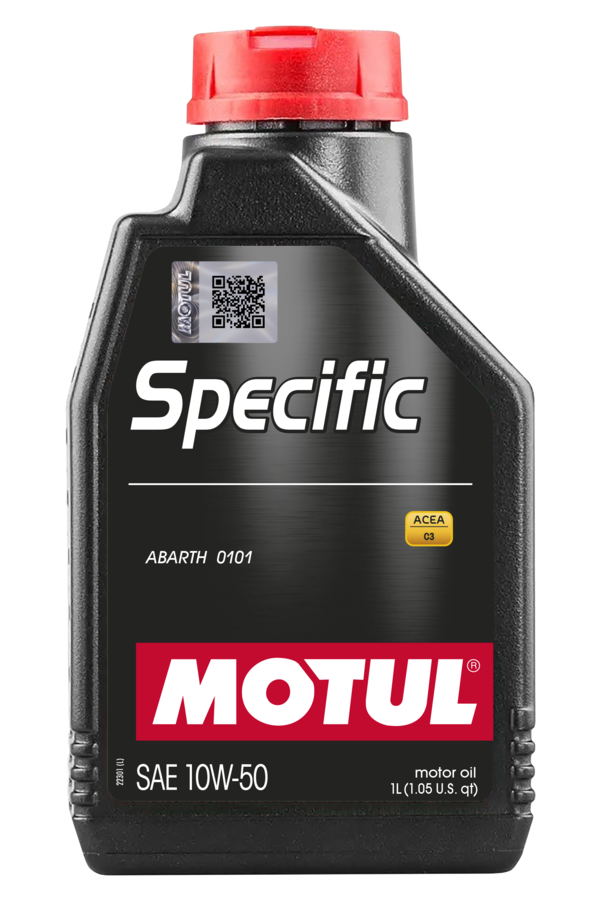 Motul Specific engine oil Abarth 0101 10W-50 1-liter container for high-performance vehicle engine protection