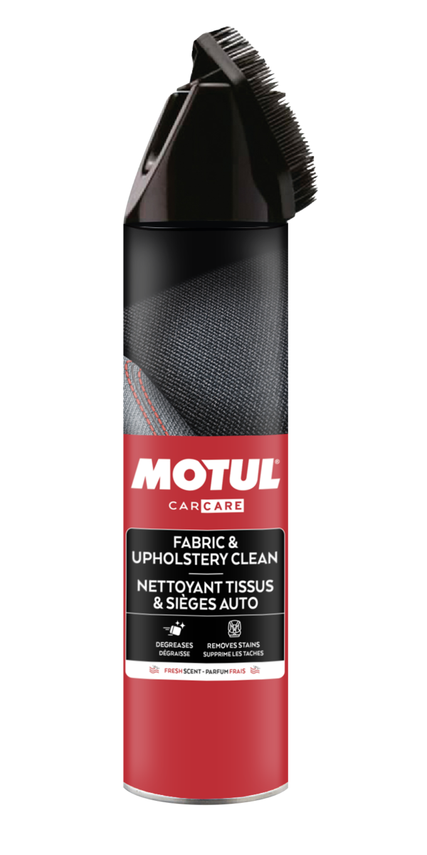 Motul Fabric & Upholstery Cleaner 500ml bottle for vehicle upholstery and fabric cleaning, detailed product shot.