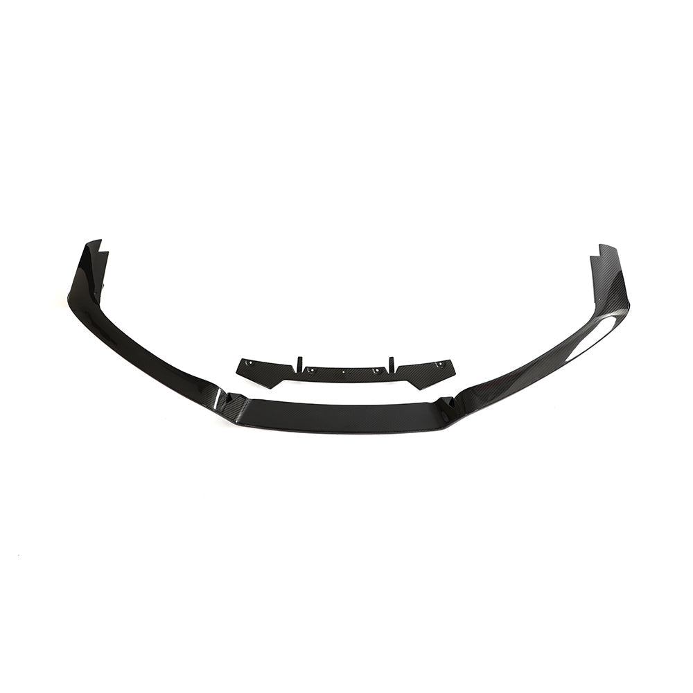 Porsche 911 992 Carrera V2 Carbon Fibre Splitter by CT Carbon installed on front bumper, showcasing lightweight aerodynamic design.