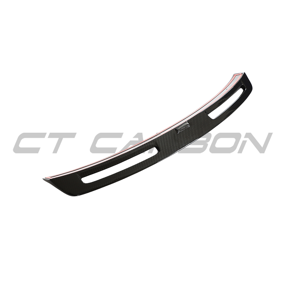 Porsche 911 992 Carrera carbon fiber spoiler by CT Design, showcasing sleek aerodynamic design and detailed carbon fiber finish.