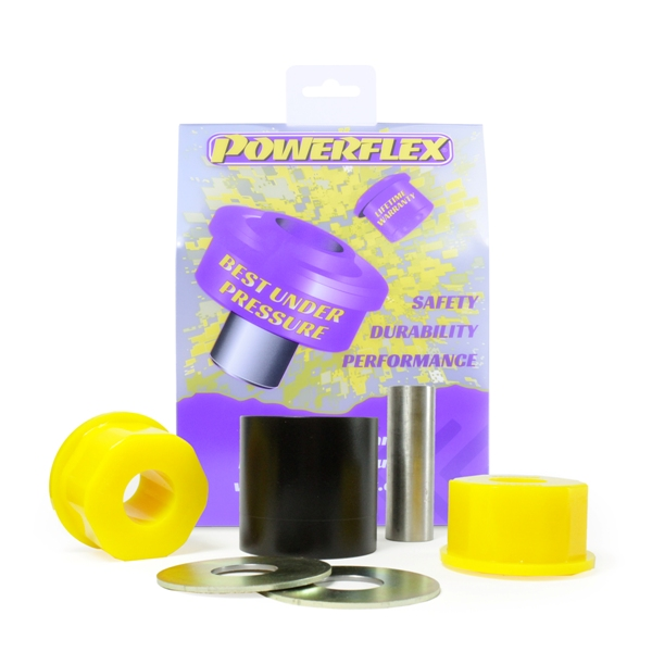 Powerflex PFR57-820 engine mount bush with yellow polyurethane halves, outer shell, sleeve and washers