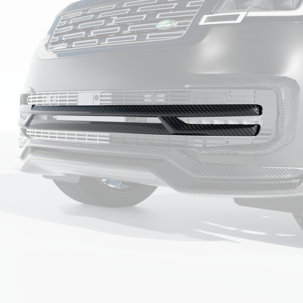Carbon fiber front bumper grille trim for Range Rover L460 2022+ by CT Carbon, showcasing a sleek, textured design.