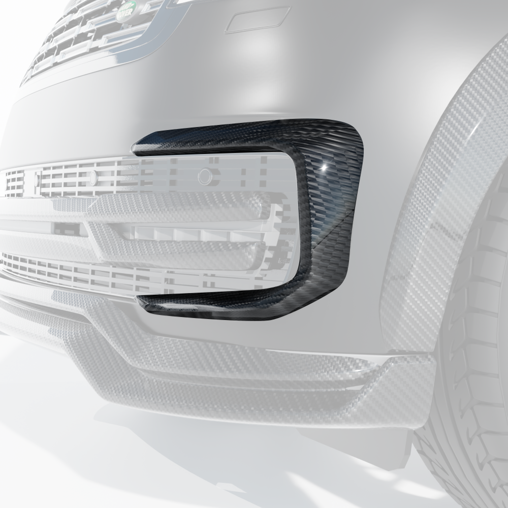 Carbon fibre front bumper trim for Range Rover L460 2022+ by CT Design, showcasing sleek automotive accessory details.