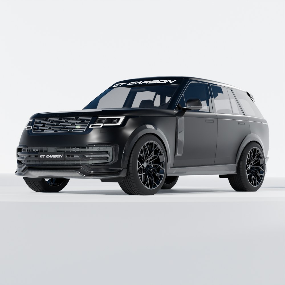 Range Rover L460 2022+ carbon fibre front bumper trim by CT Design, showcasing sleek, lightweight accessory with detailed finish.