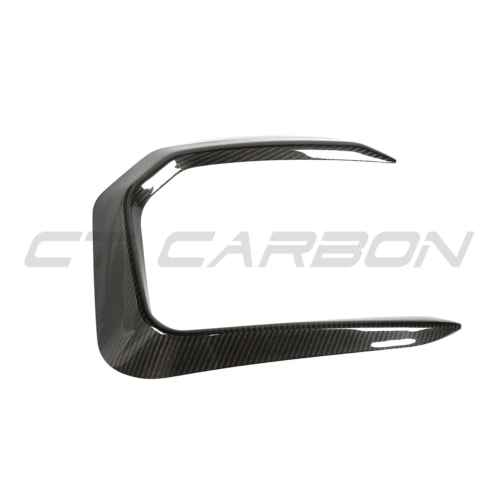 Carbon fiber front bumper trim for Range Rover L460 2022+ by CT Design, showcasing sleek, textured automotive accessories.