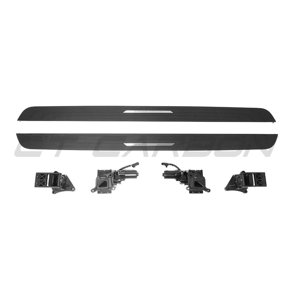 CT Carbon electric fold-out side steps on Range Rover L460 2022+ SUV, providing easy access and a sleek look.