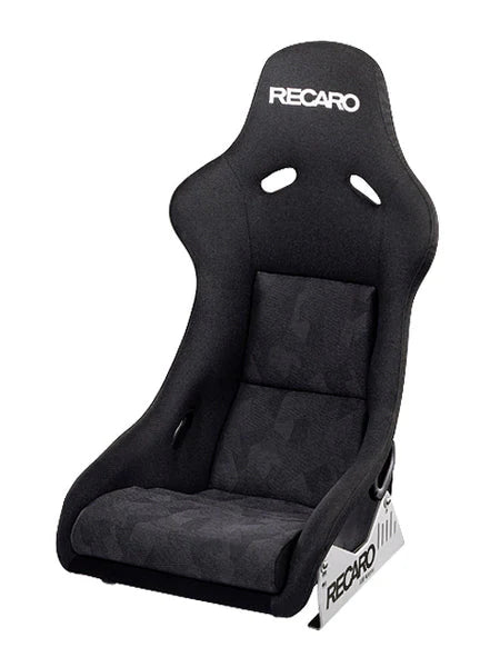 Recaro Pole Position Sport bucket seat with ABE, racing-style black seat with red accents and adjustable headrest for racing cars.