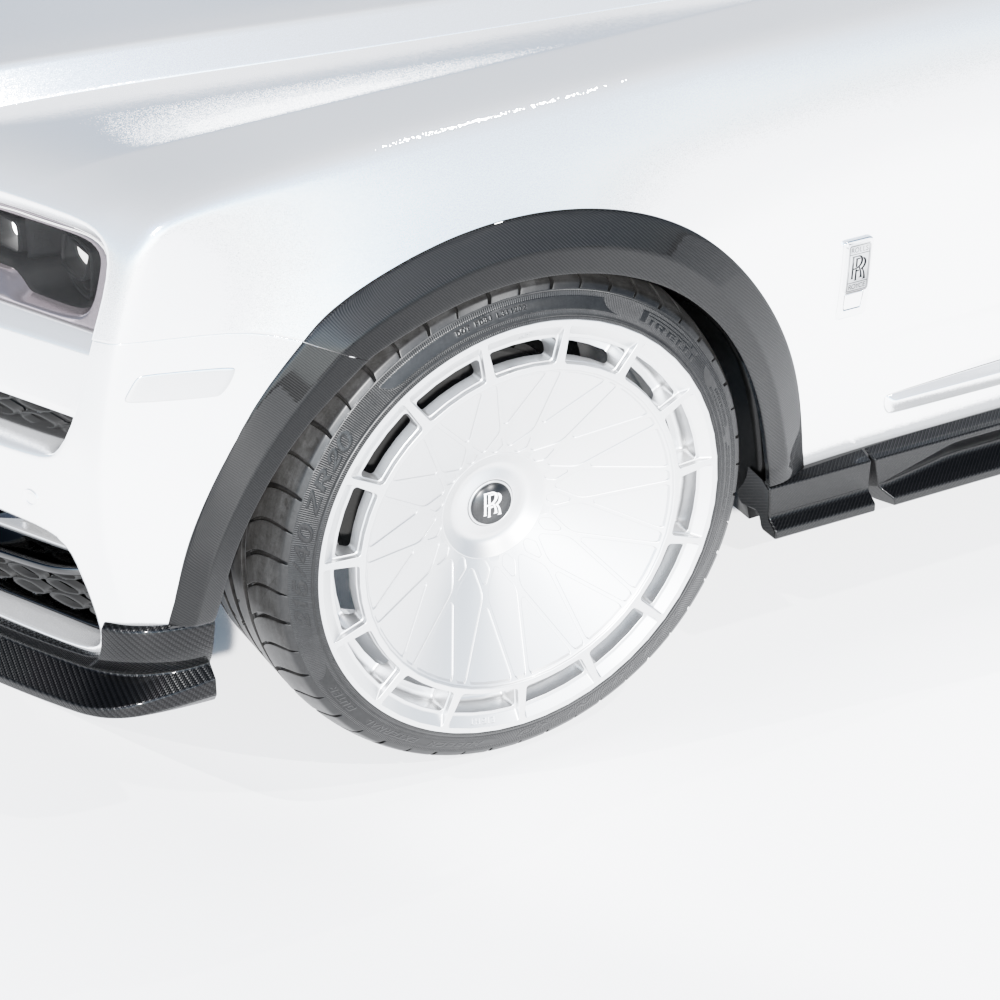 CT Carbon Rolls Royce Cullinan carbon fiber wheel arch extensions installed on the luxury SUV.
