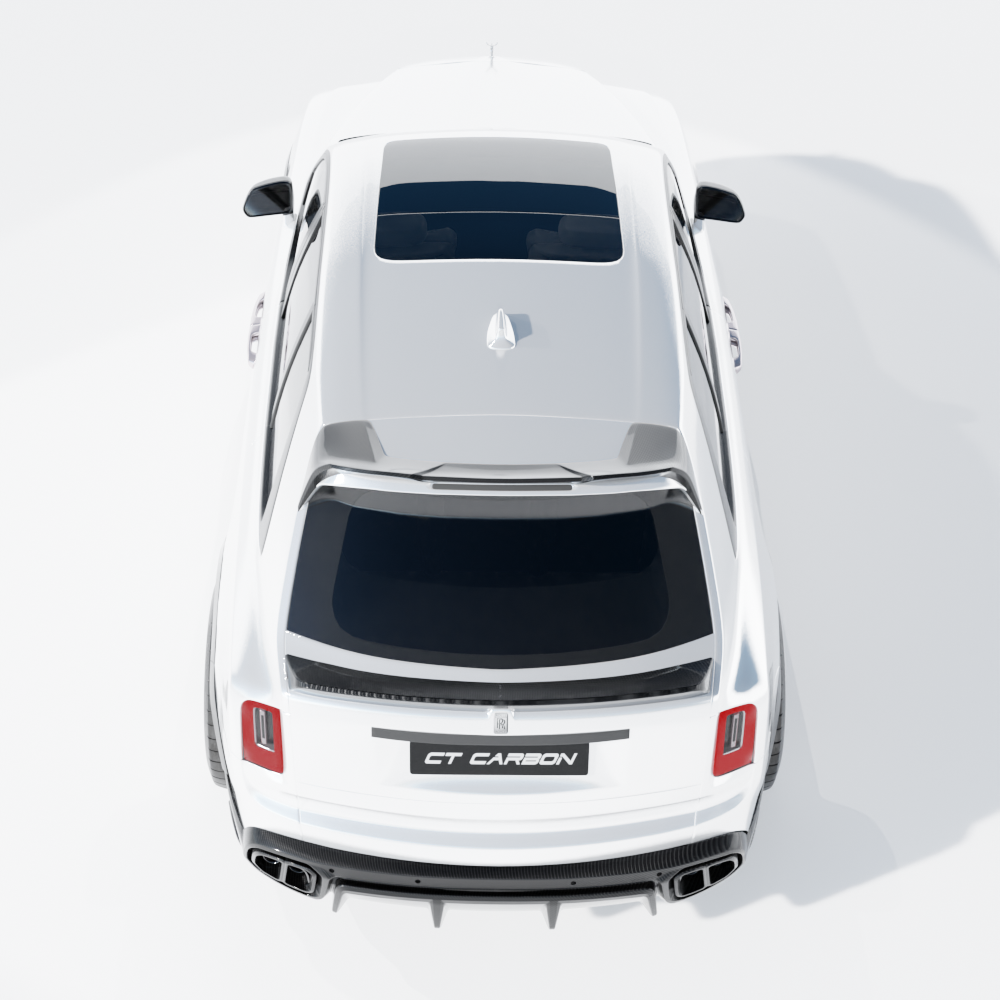 Rolls Royce Cullinan full carbon fiber kit by CT Carbon, showing the sleek, gloss black carbon fiber panels on the luxury SUV.