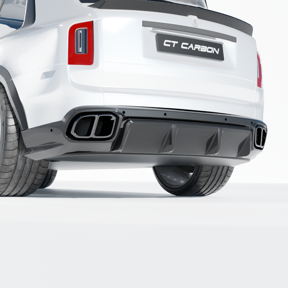 Rolls Royce Cullinan full carbon fiber kit by CT Carbon, showing detailed carbon fiber panels and sleek automotive design.